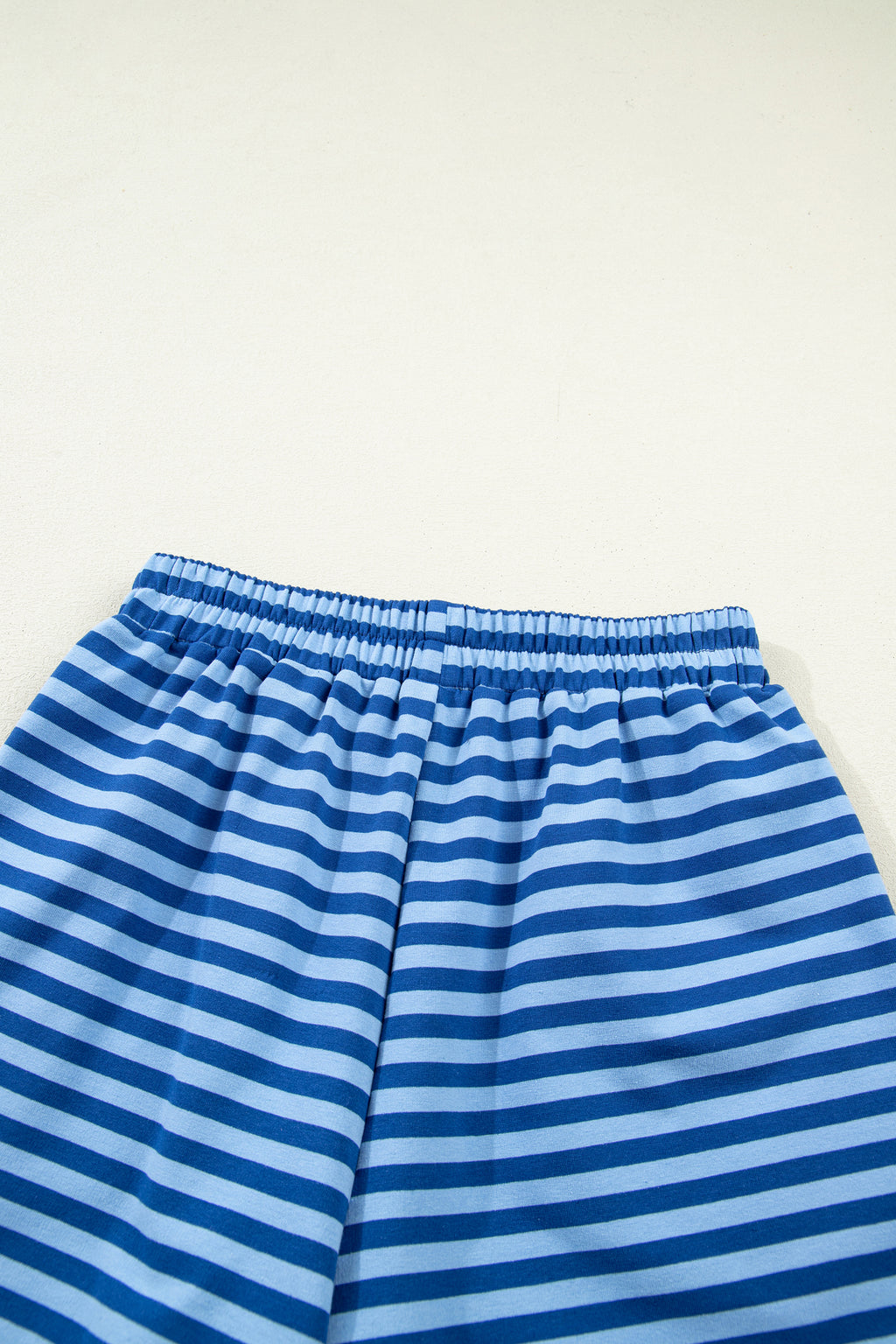 Blue Stripe Drop Shoulder Pullover & Elastic Waist Shorts Set