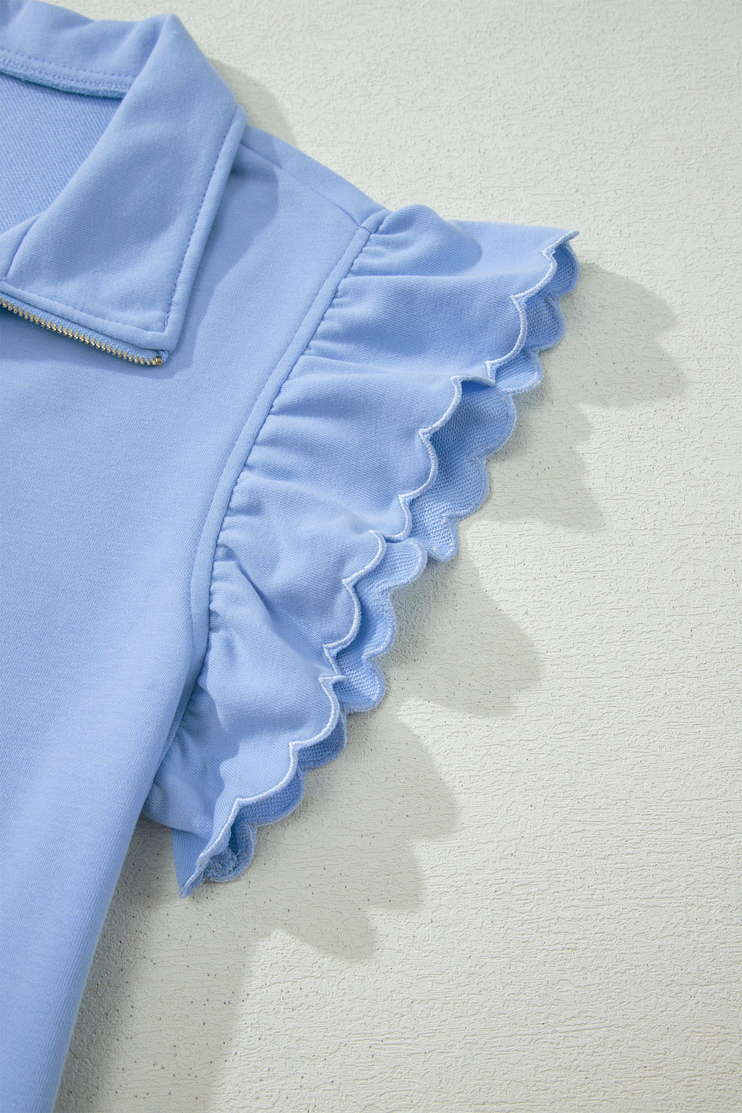 Half Zip Ruffled Short Set – Sky Blue & Coral Paradise