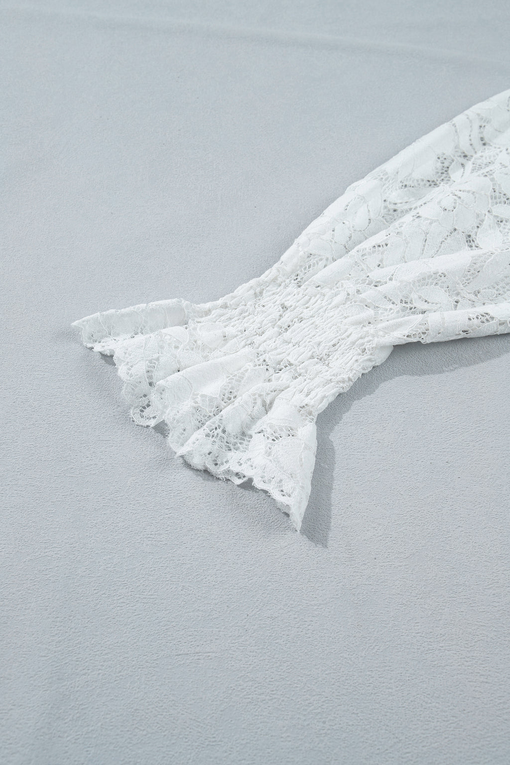 White Sheer Lace Blouse Ruffled Round Neck Long Flounce Sleeve Women S-XL