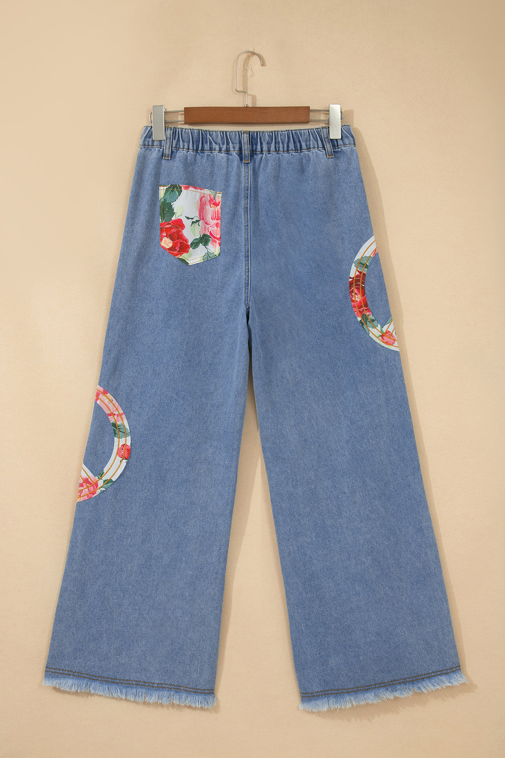 Blue Floral Peace Sign Embroidered Patch Wide Leg Jeans | Boho Denim | UK 4-14