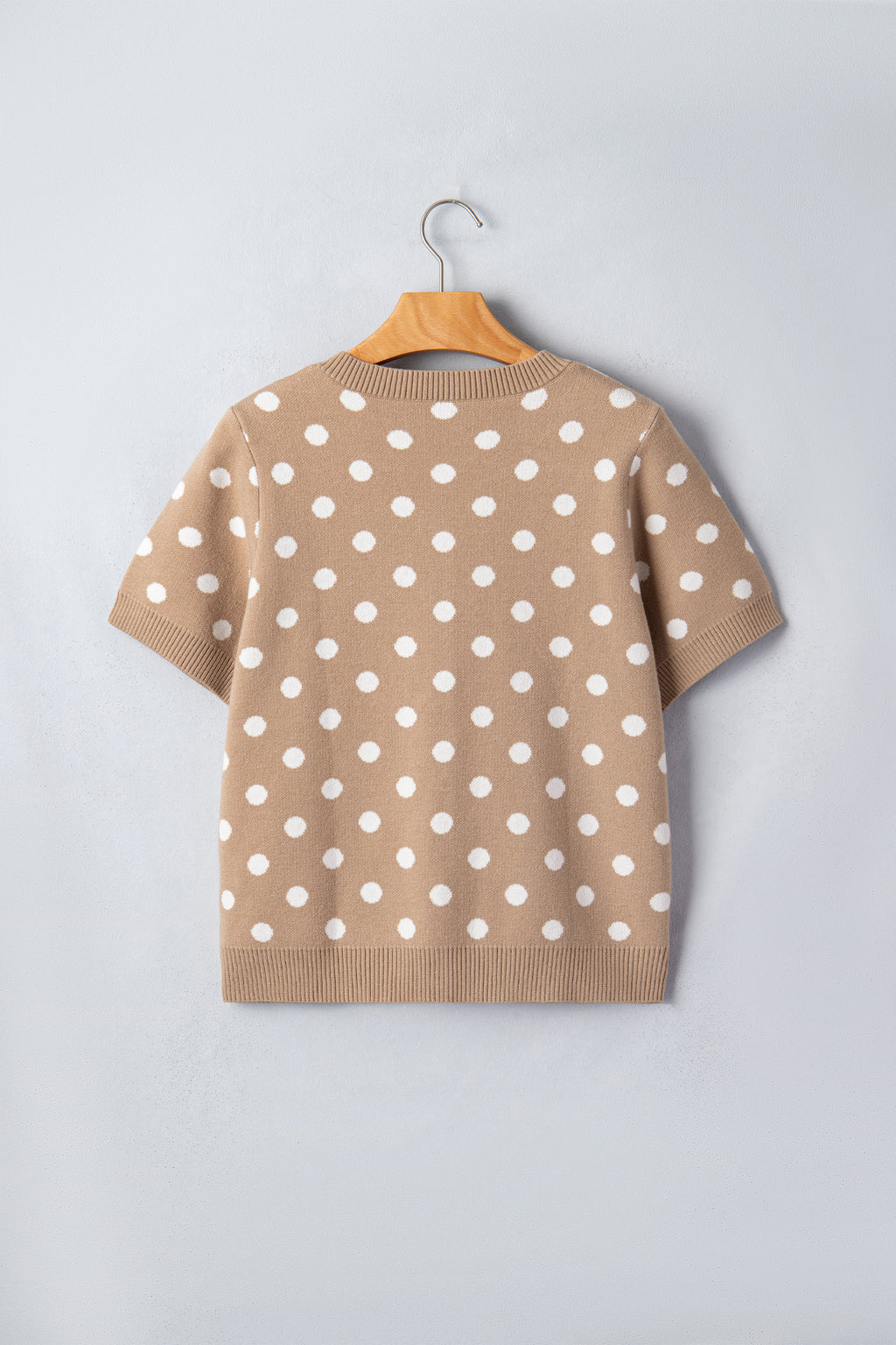 Women's Dark Khaki Polka Dot Short Sleeve Button Down Cardigan at LivelyLooks