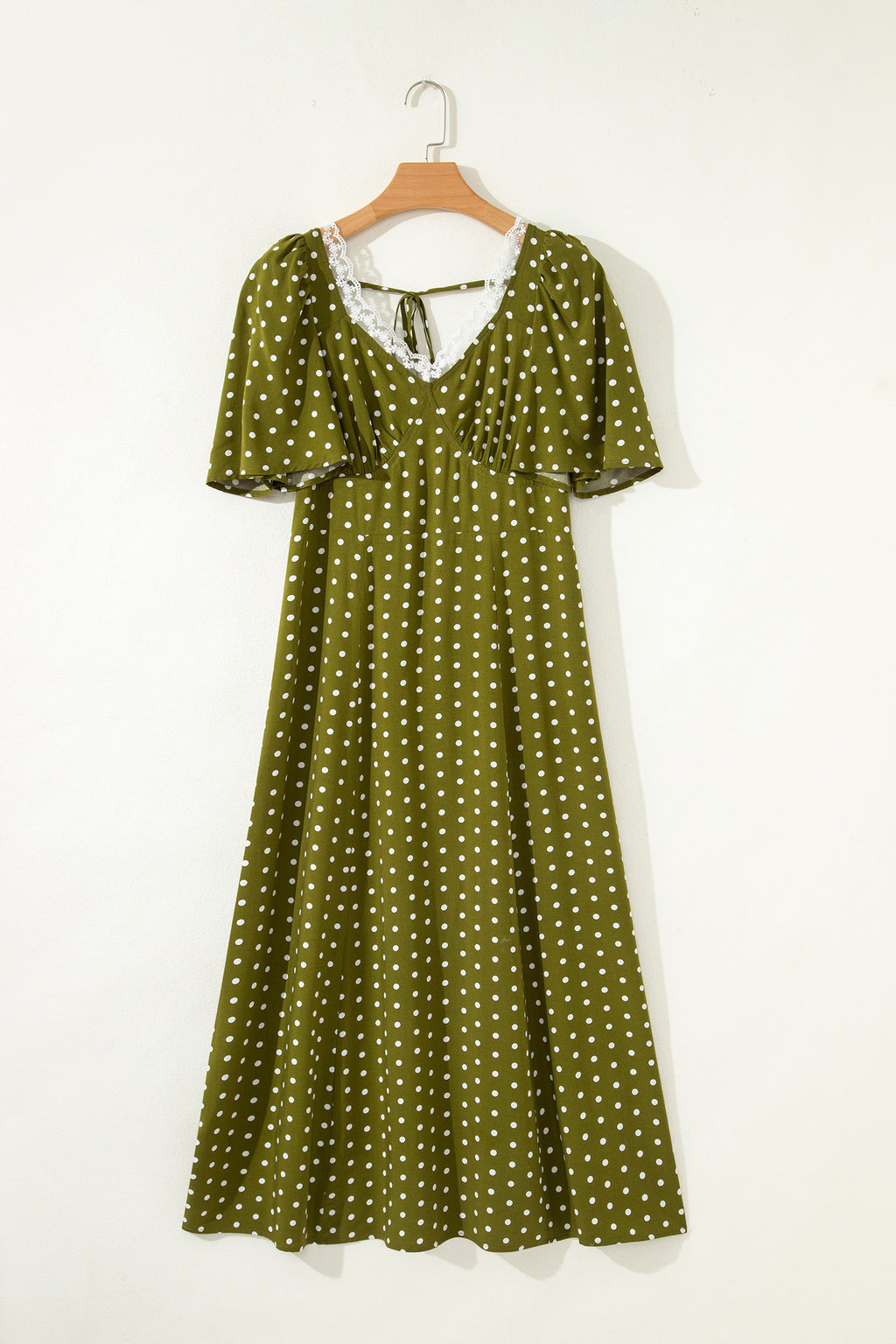 LivelyLooks Green Polka Dot Maxi Dress | Lacy Neckline Smocked Waist women's fashion