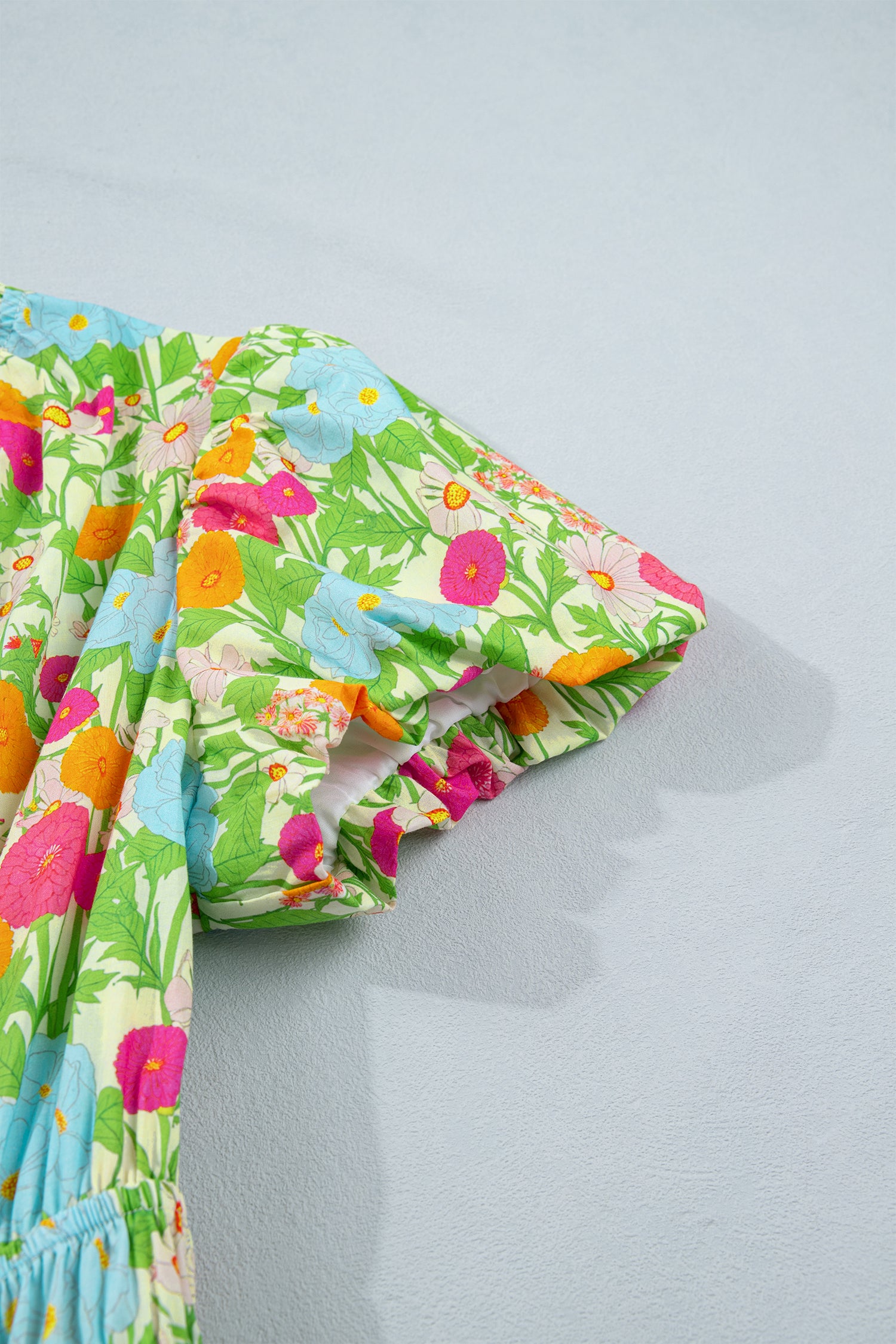 Shop Green Floral Print V-Neck Puff Sleeve Cotton Maxi Dress at LivelyLooks