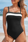 Women's Women Color Block Square Neck Tummy Control One Piece Swimsuit Black Navy S-2XL at LivelyLooks