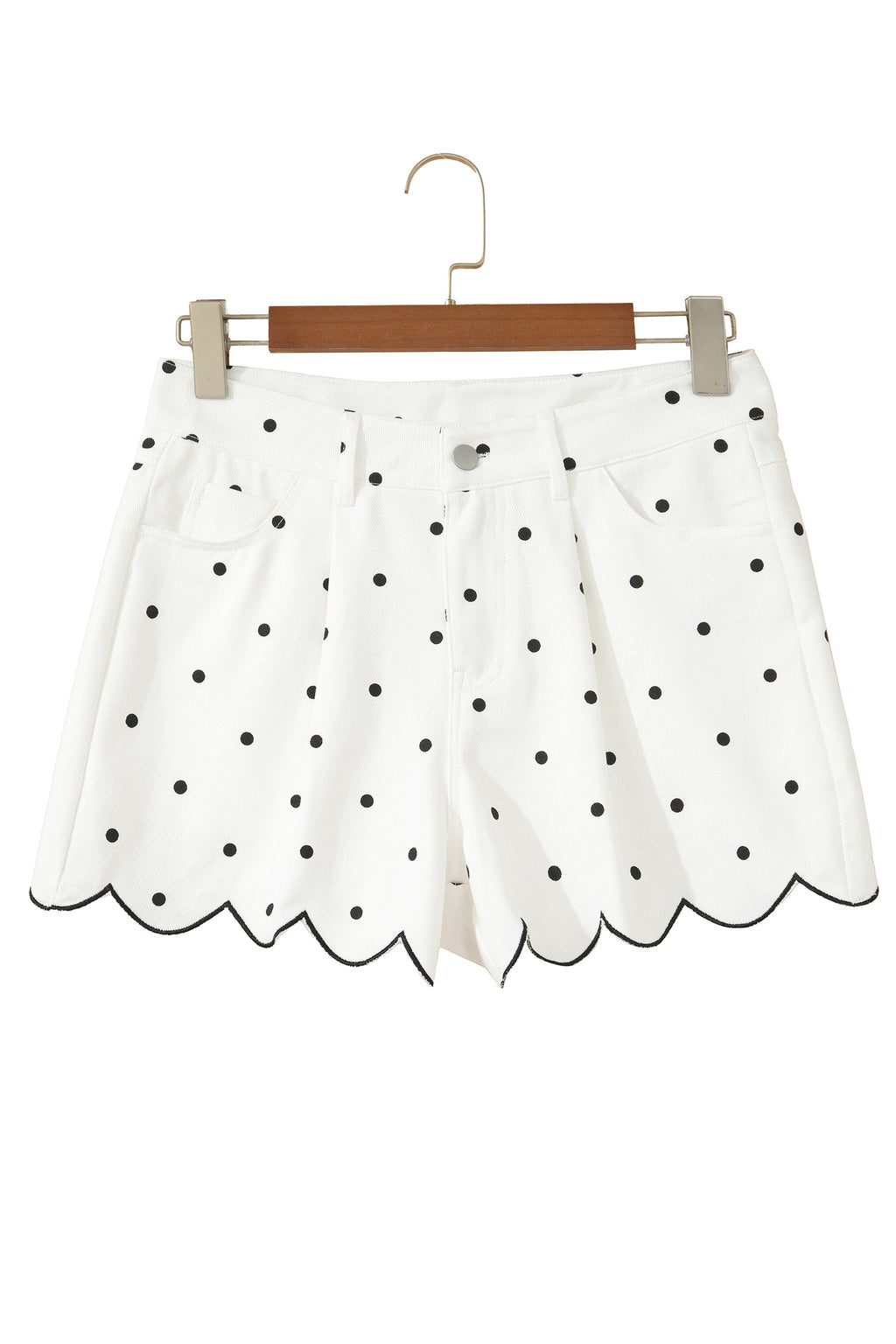 Women's White Polka Dot Embroidered Scallop Hem Shorts | UK 8-20 at LivelyLooks