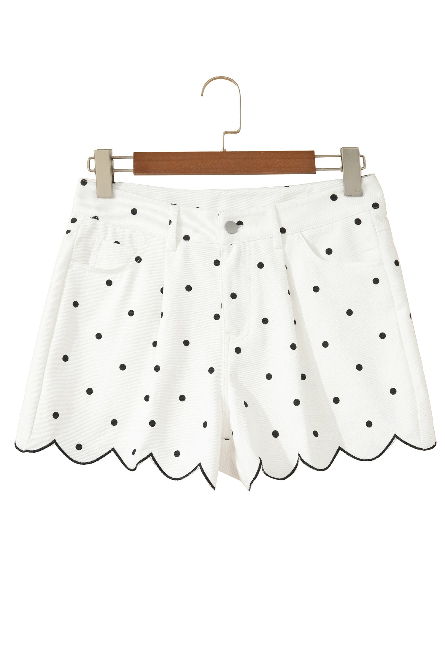 Women's White Polka Dot Embroidered Scallop Hem Shorts | UK 8-20 at LivelyLooks