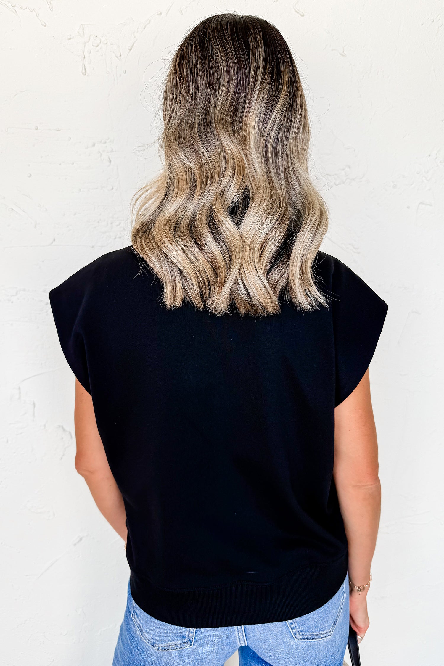 Women's Black Casual Solid Short Sleeve Top with Metal Button Details at LivelyLooks