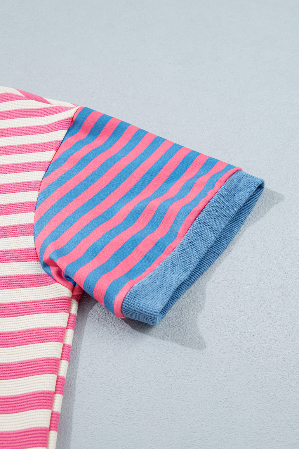 Women's Pink Stripe Patchwork Short Sleeve T-Shirt Shift Dress S-XL