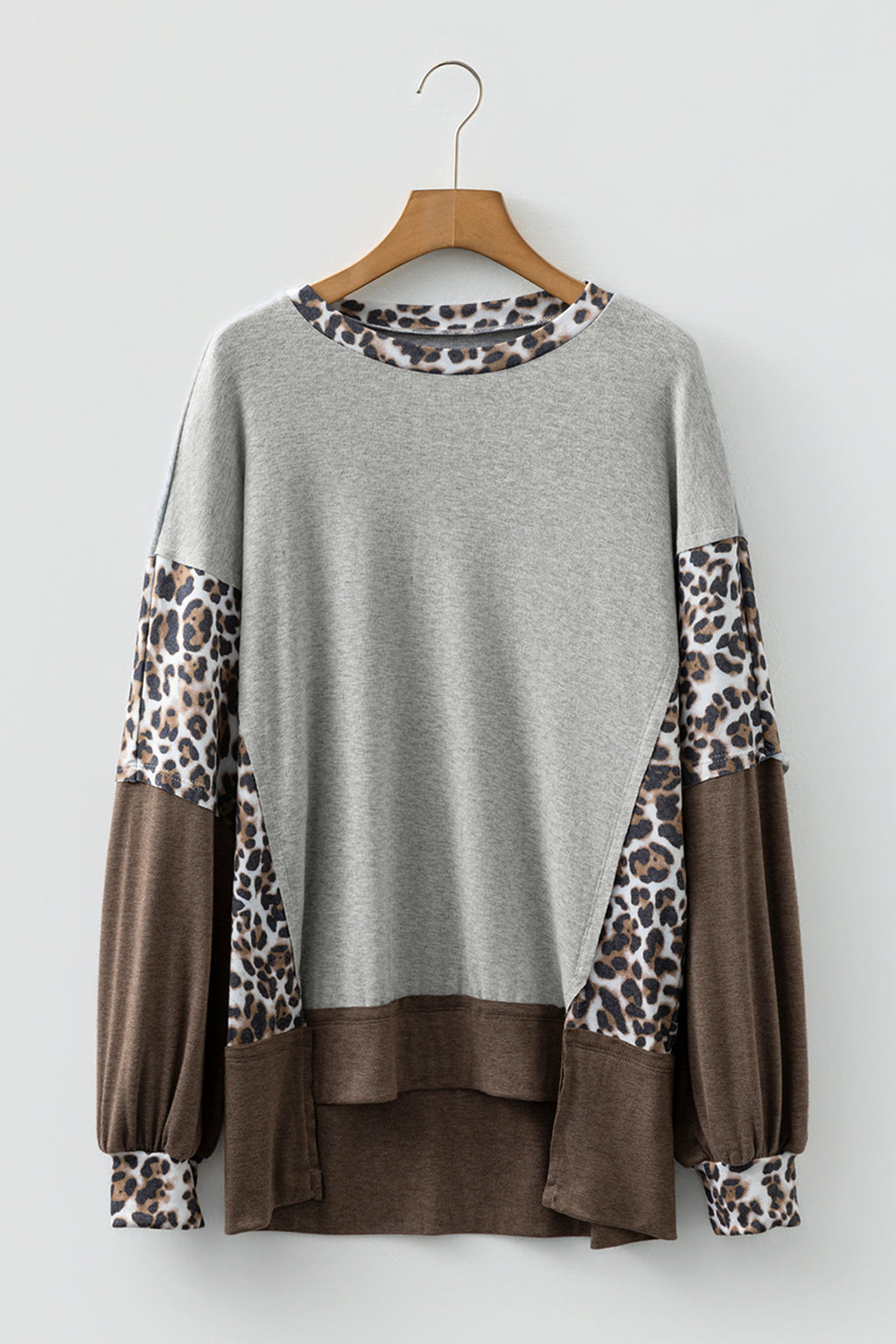 Leopard Colourblock Patchwork Dolman Sleeve Baggy Sweatshirt | Pink & Grey