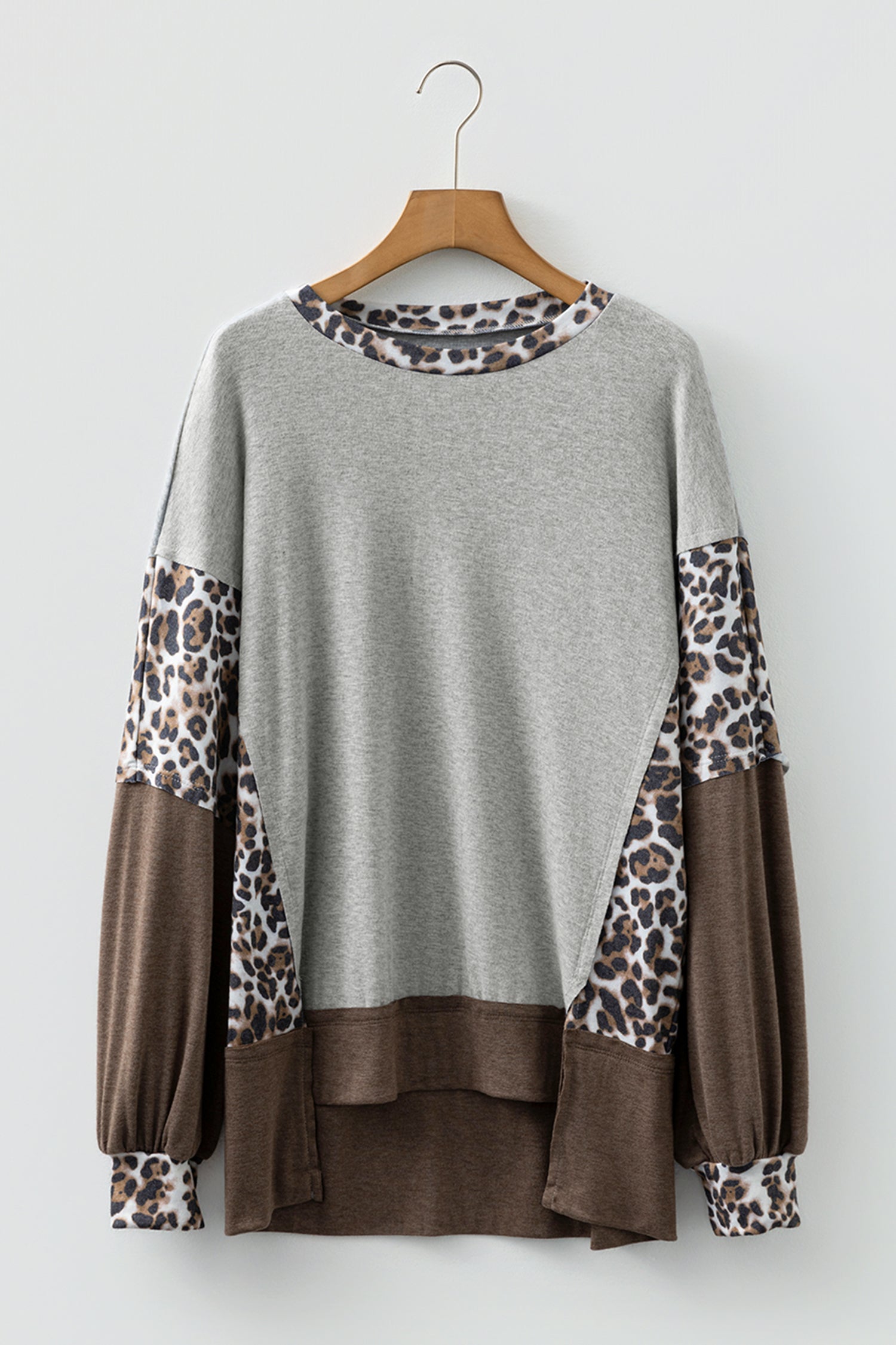 Leopard Colourblock Patchwork Dolman Sleeve Baggy Sweatshirt | Pink & Grey