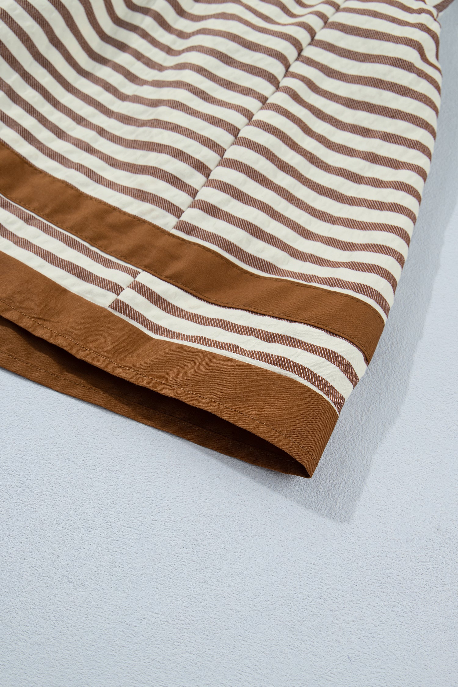 Brown Stripe Colour Block Ruffle Hem Shirt Collar Mini Dress S-XL