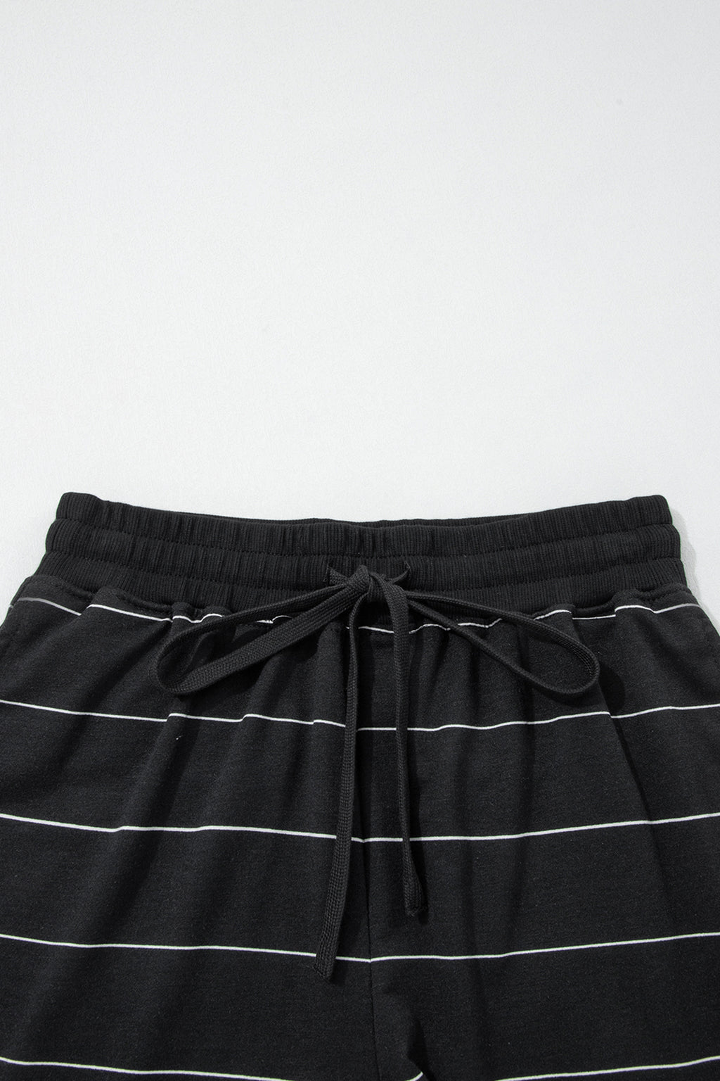 Stripe Half Sleeve Tee & Drawstring Shorts Co-ord Set – White & Black