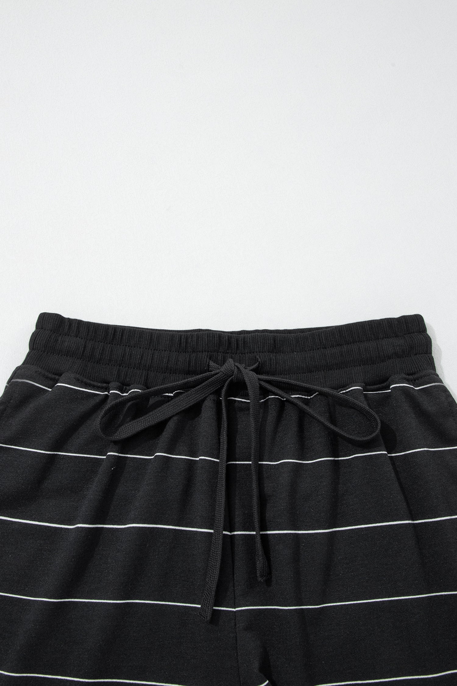 Stripe Half Sleeve Tee & Drawstring Shorts Co-ord Set – White & Black