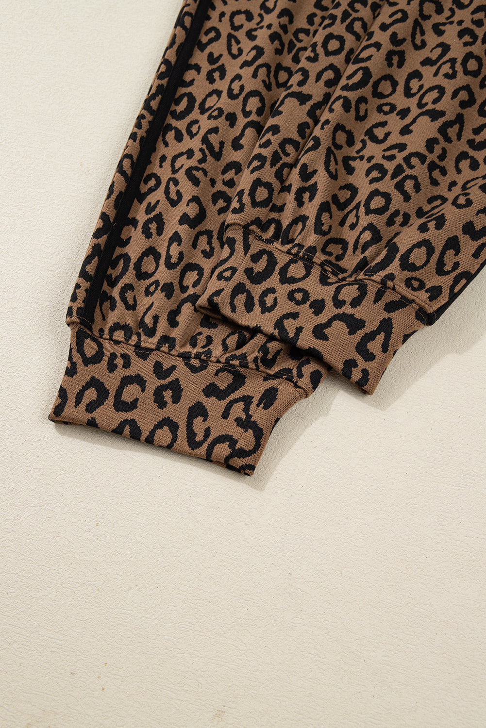 Brown Varsity Stripe Leopard Print Long Sleeve Top & Drawstring Trouser Set