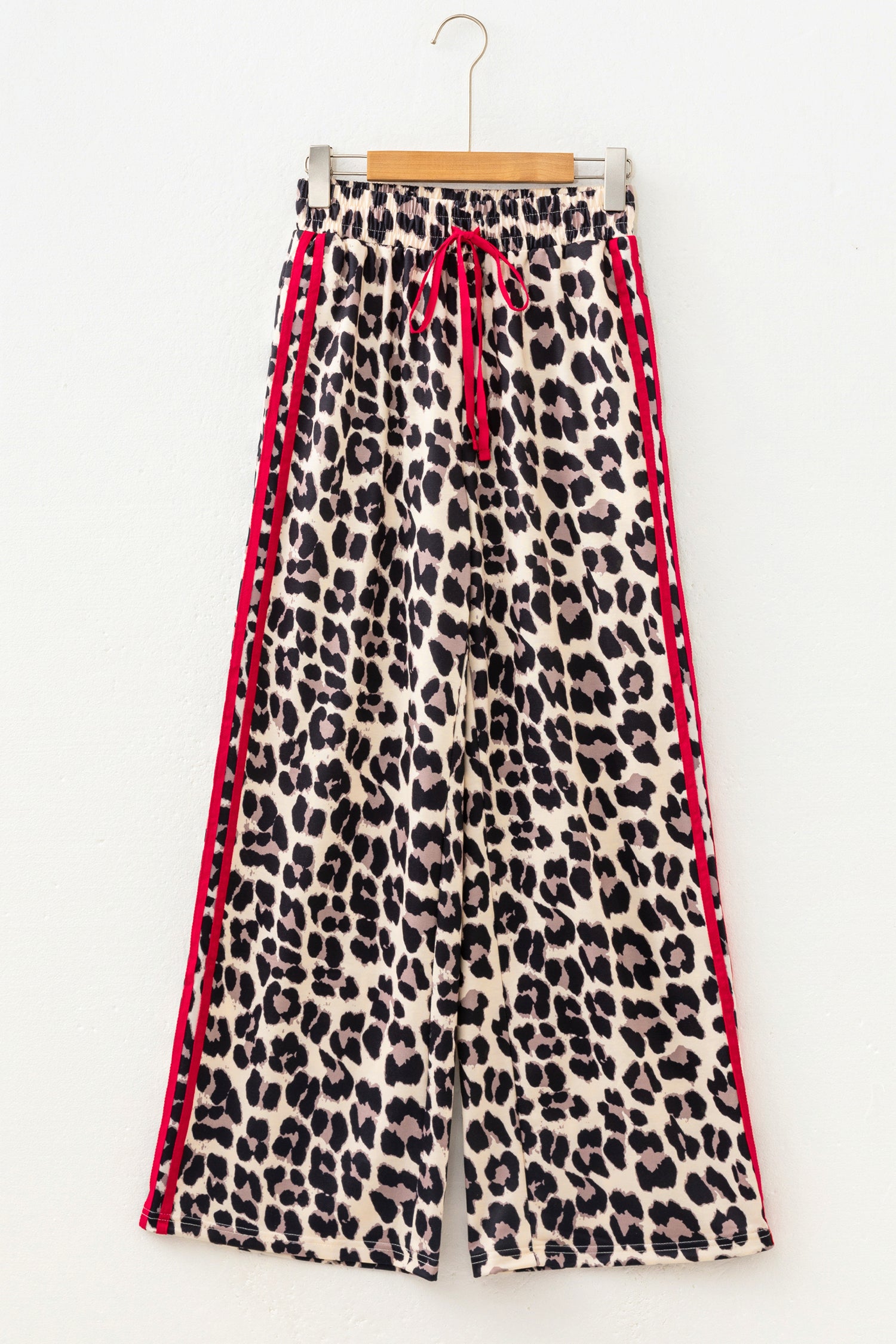 Leopard Print Side Stripe Wide Leg Trousers – Red & Rose