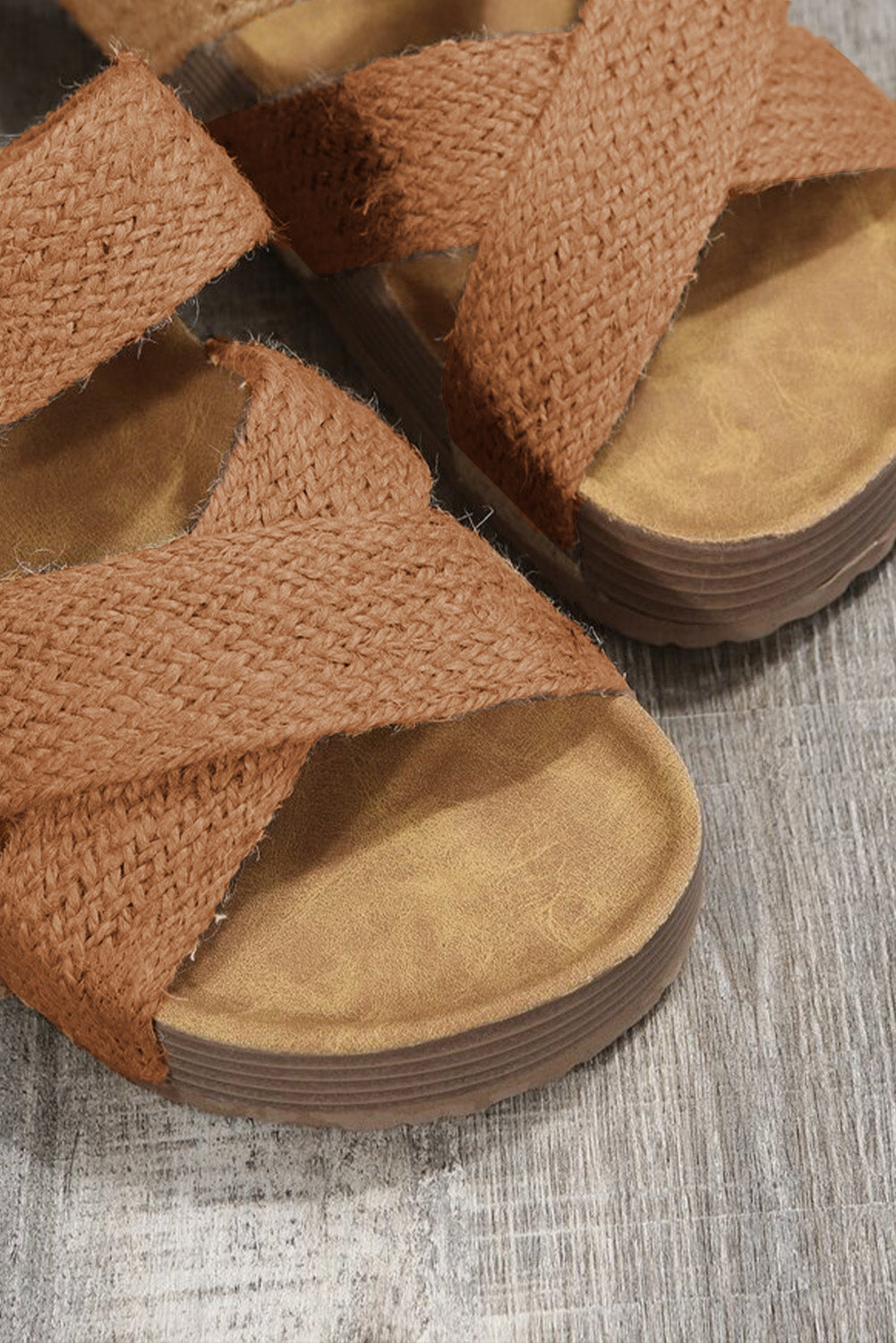 LivelyLooks Woven Crisscross Platform Slip-On Sandals Beige Brown Black EU37-42 women's fashion