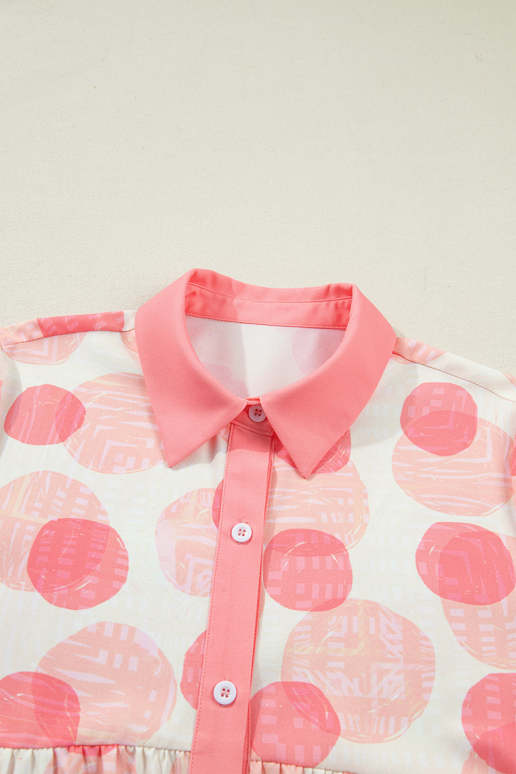 Shop Pink Polka Dot Babydoll Shirt Ruffle Trim Short Sleeve S-XL at LivelyLooks