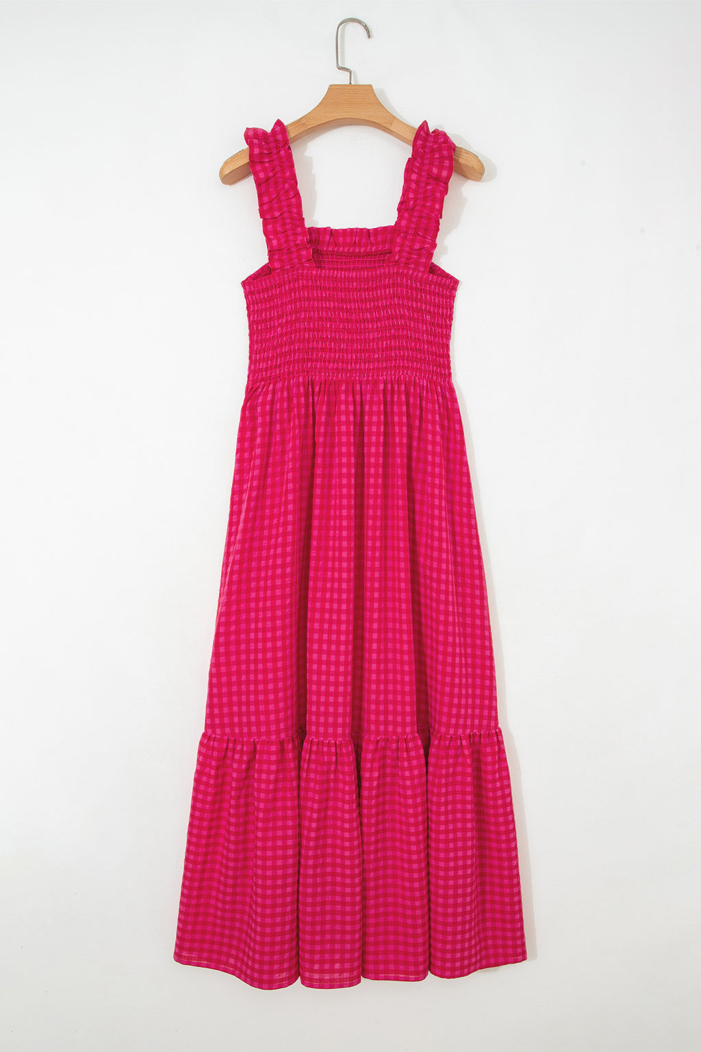 Red Plaid Fit & Flare Sundress Square Neck Vacation Women S-XL