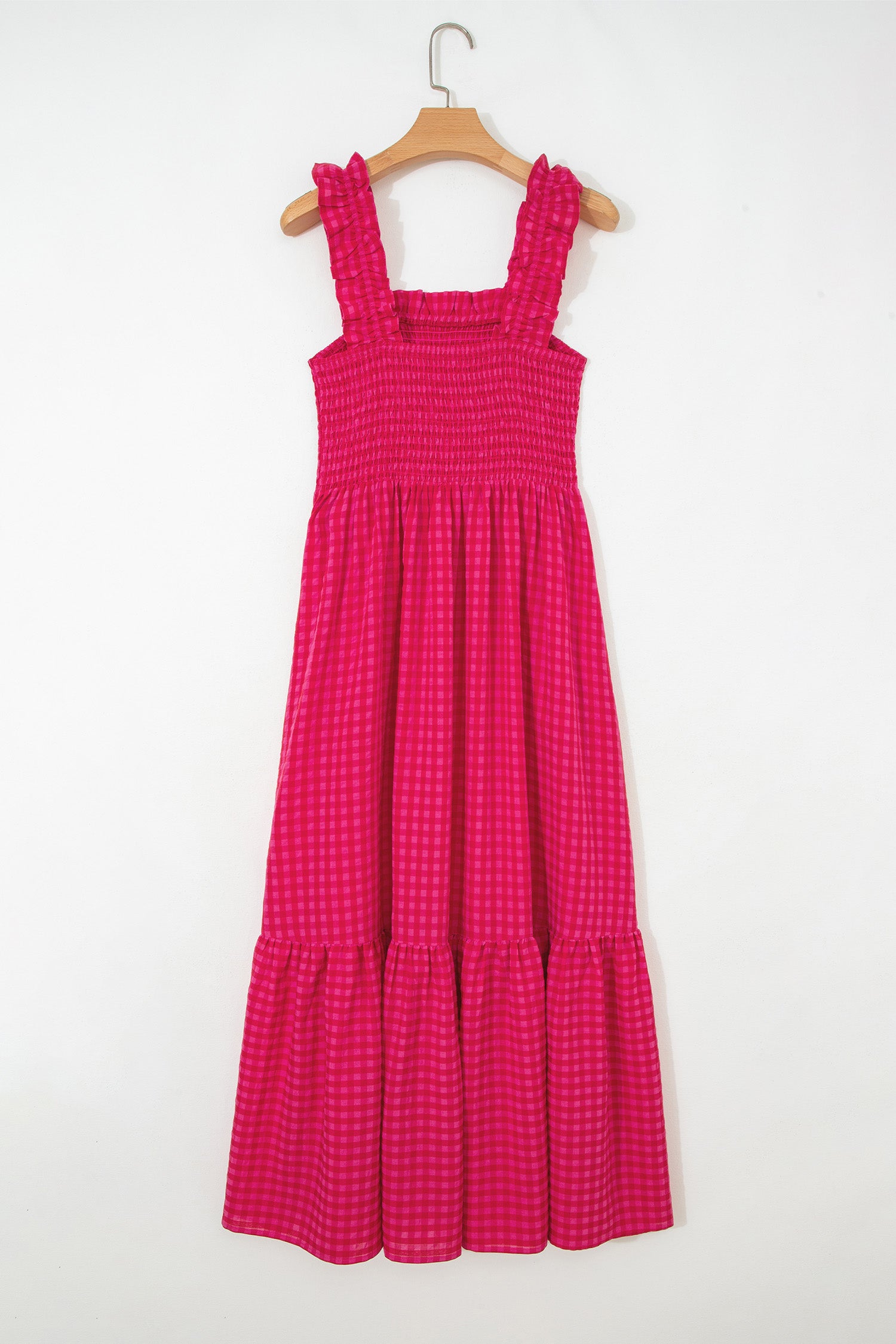 Red Plaid Fit & Flare Sundress Square Neck Vacation Women S-XL