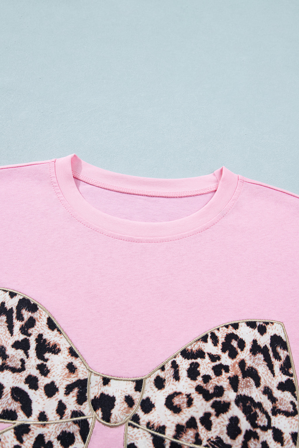 Women's Leopard Bow Embroidered Cotton Round Neck T-Shirt | White, Pink & Black | UK 8-22 at LivelyLooks