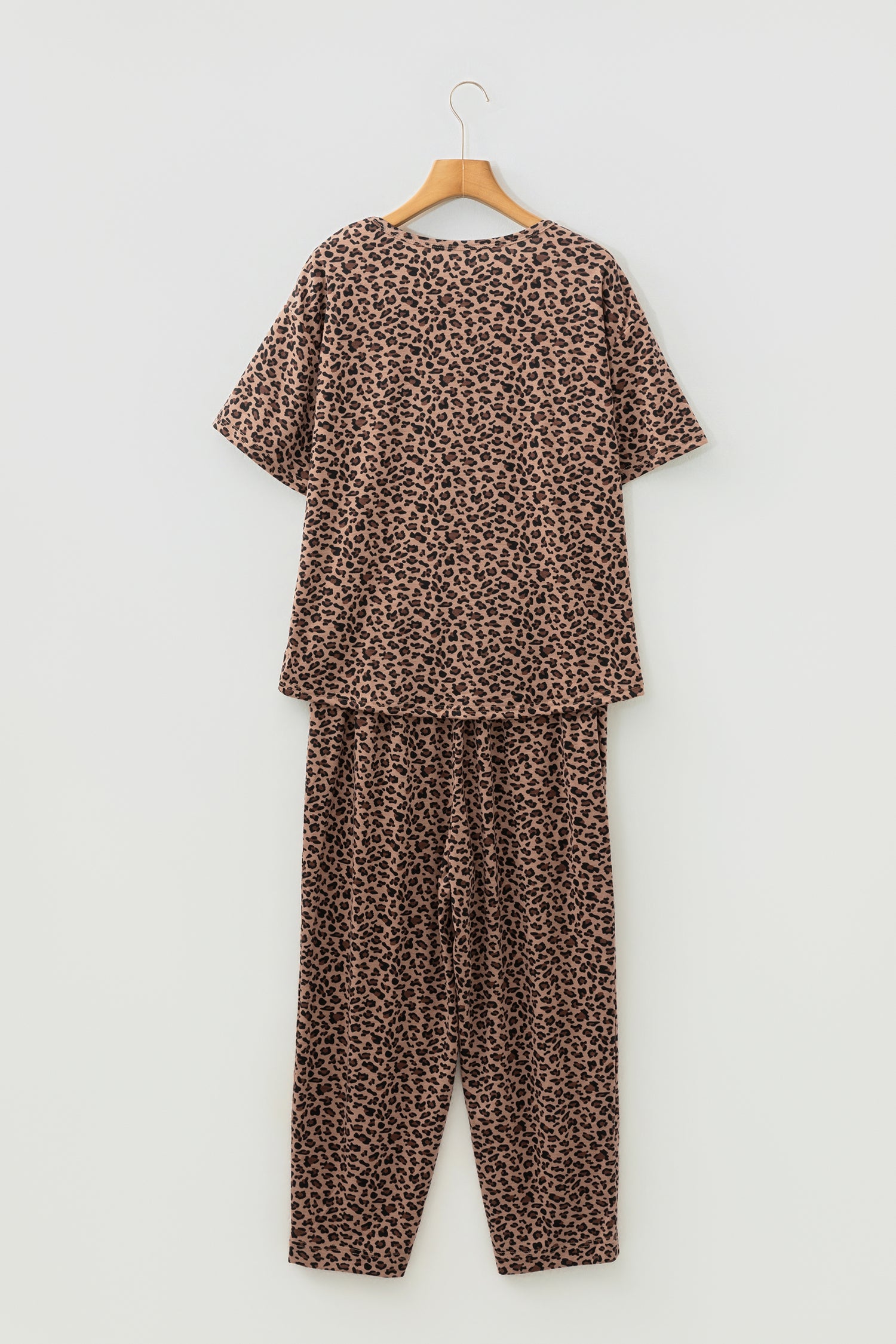 Leopard High-Low Loose Tee & Ankle Length Pants Set | Brown & White | UK 8–22