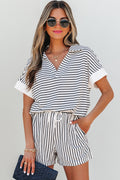 Black Stripe V-Neck Tee & Shorts Co-ord Set | 2-Piece