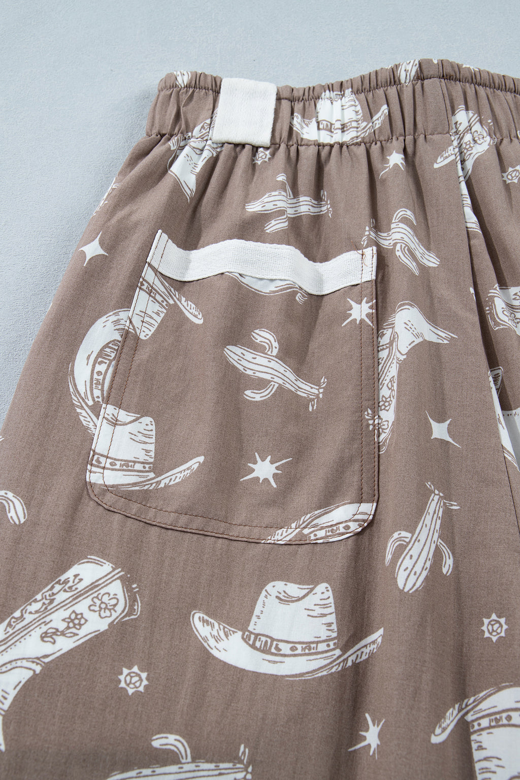 Khaki Western Cactus Cowgirl Print Vintage Drawstring Jogger Pants