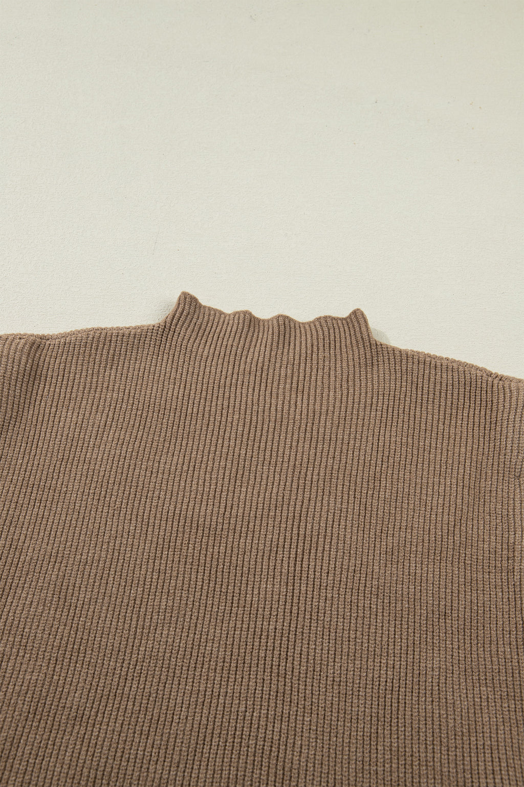Women's Light French Beige Solid Color Ribbed Knit Mock Neck Loose Sleeveless Sweater at LivelyLooks