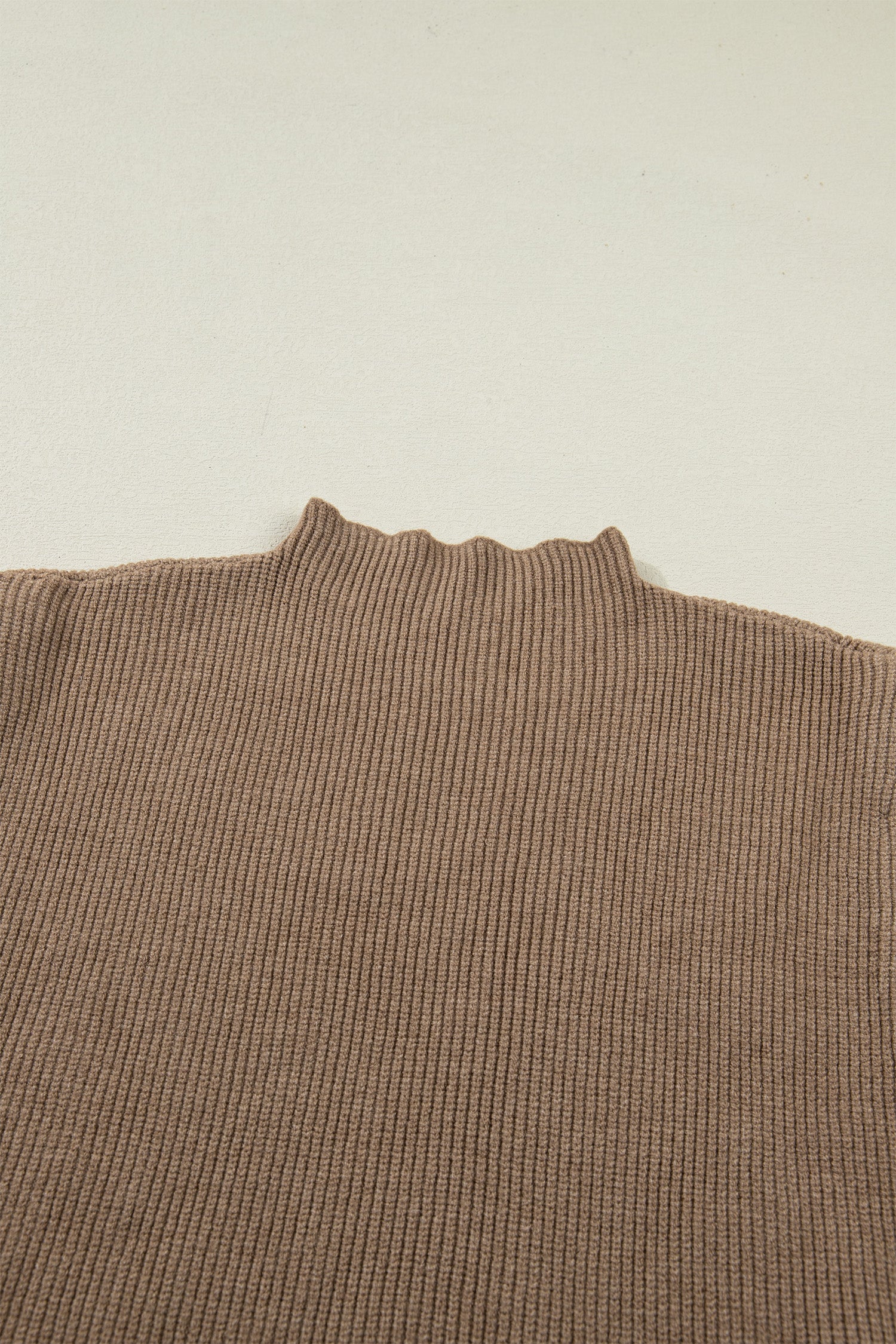 Women's Light French Beige Solid Color Ribbed Knit Mock Neck Loose Sleeveless Sweater at LivelyLooks