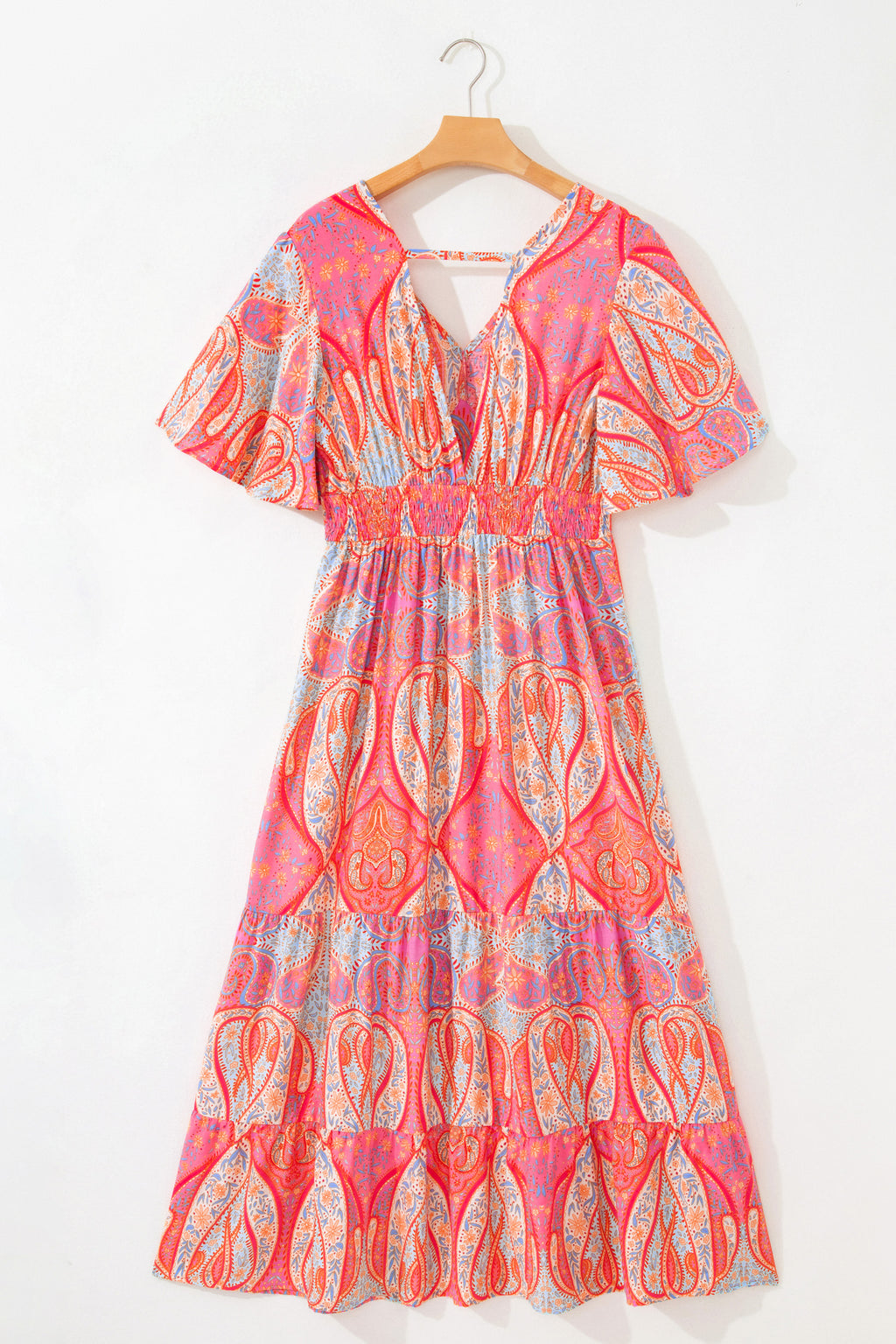Multicolour Paisley Print V-Neck Flutter Sleeve Boho Maxi Dress