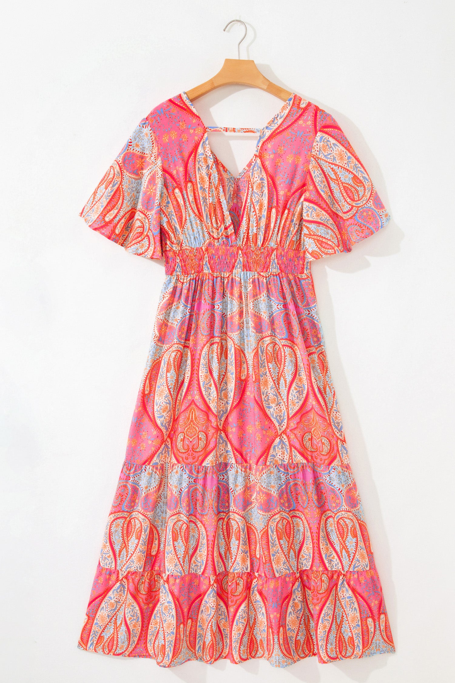 Multicolour Paisley Print V-Neck Flutter Sleeve Boho Maxi Dress