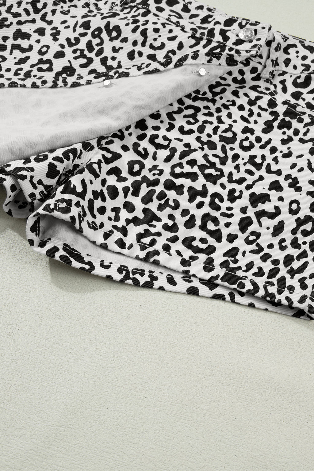 Leopard Print Button Overlap Denim Shorts | Brown