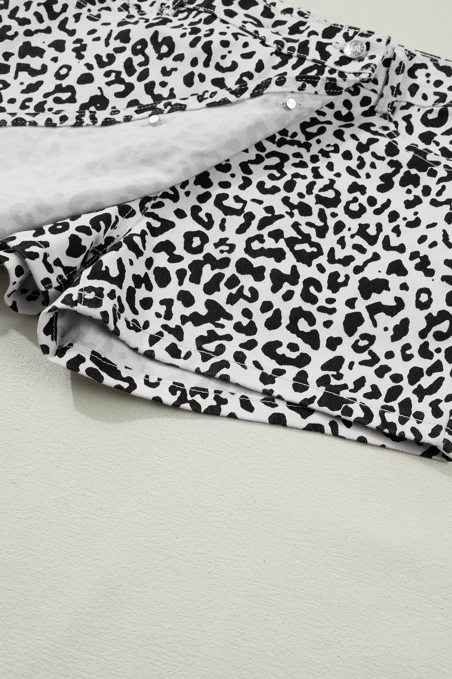 Leopard Print Button Overlap Denim Shorts | Brown