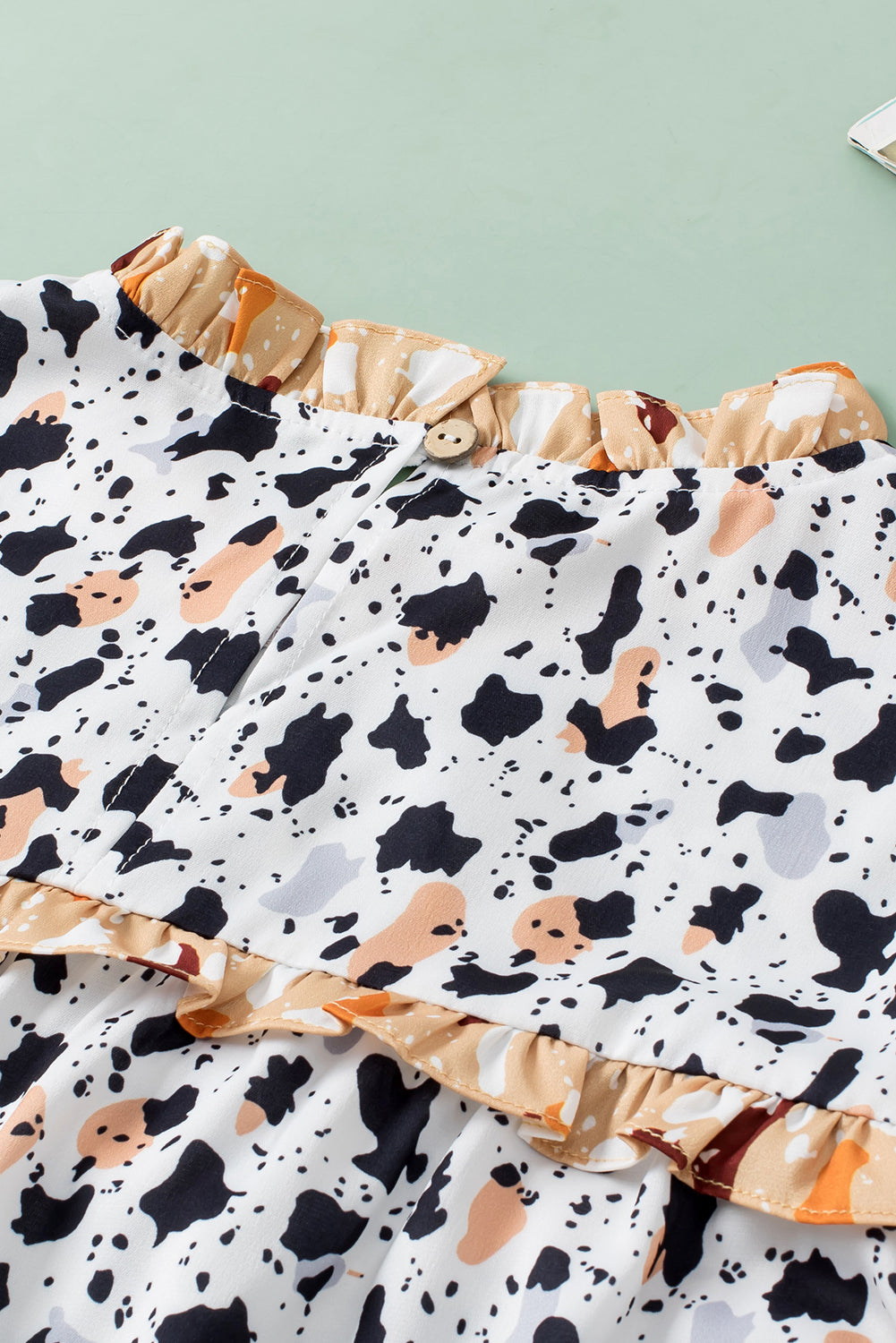 White Leopard Print Frill Neck Flutter Sleeve Blouse | S-XL