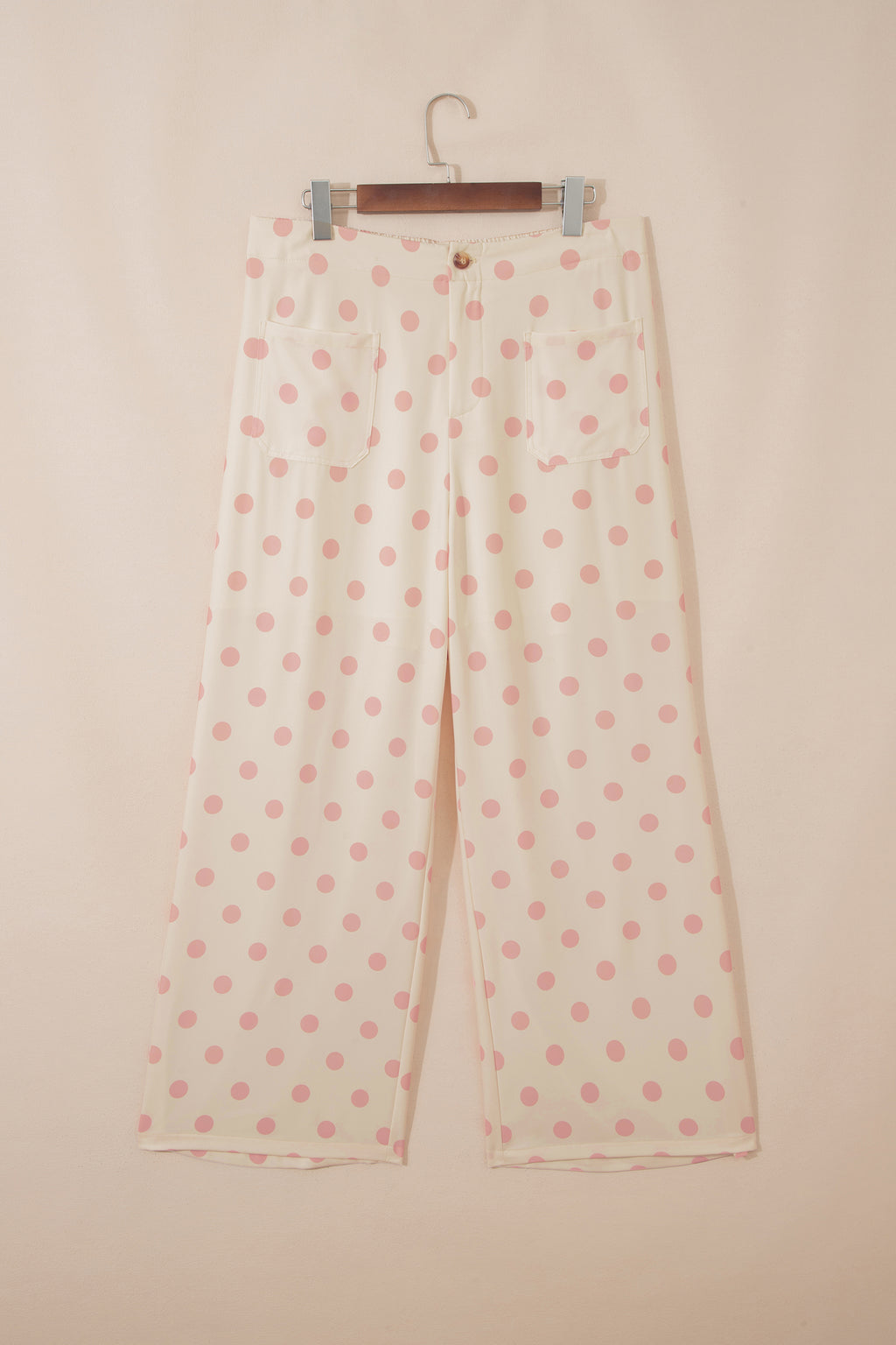 Shop Polka Dot Patched Pocket Mid-Rise Straight Leg Trousers S-XL at LivelyLooks
