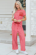 Stripe Crew Neck Tee & Drawstring Cropped Trousers Set | 4 Colours | Sizes 8-22