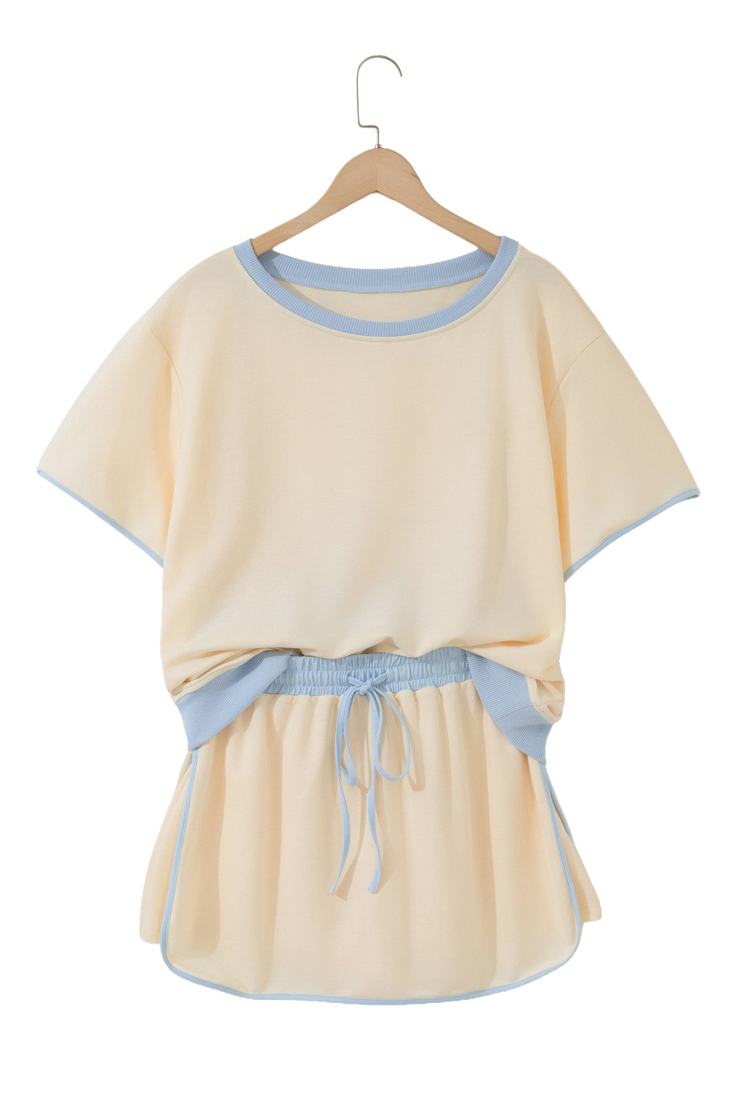Colourblock Drop Shoulder T-Shirt & Skort 2-Piece Set Beige Black Green