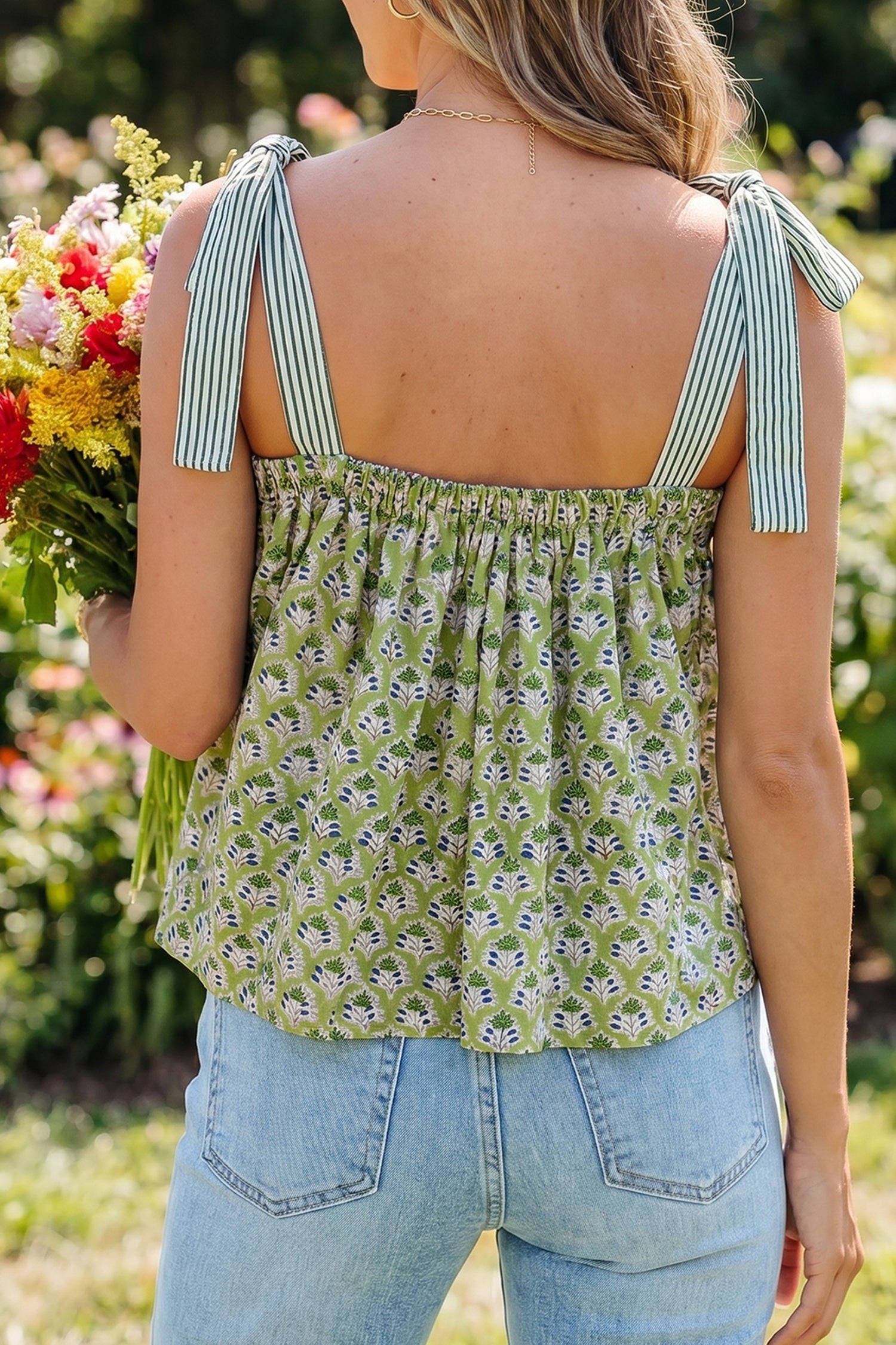 Print Knot Strap Babydoll Tank Top