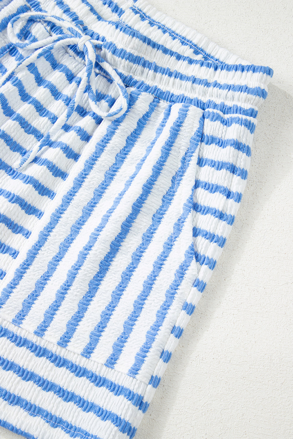 Women's Stripe Knitted Short Sleeve Top & Drawstring Shorts Co-ord S-3XL at LivelyLooks