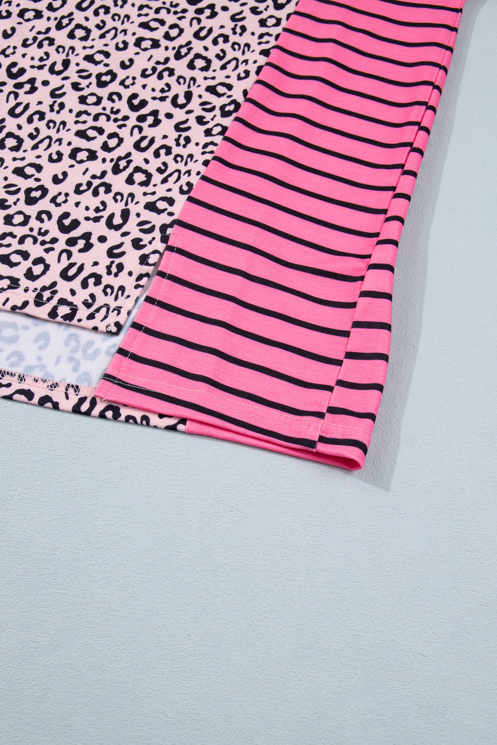 Women's Pink Leopard Striped Contrast Patchwork Plus Size Tee at LivelyLooks