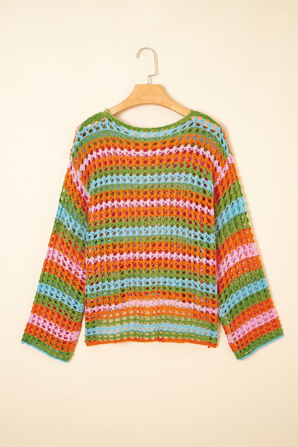 Women's Women's Stripe Open Knit Beach Cover Up Sweater | Orange & Purple | S-XL at LivelyLooks