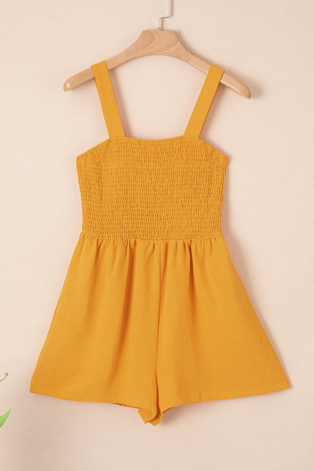 Women's Smocked Square Neck Sleeveless Romper with Pockets at LivelyLooks
