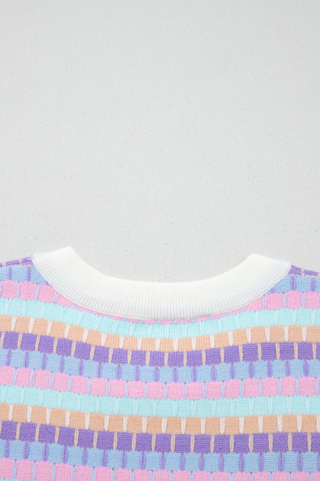 Women's Rose Red Abstract Stripe Knit Short Sleeve Sweater at LivelyLooks