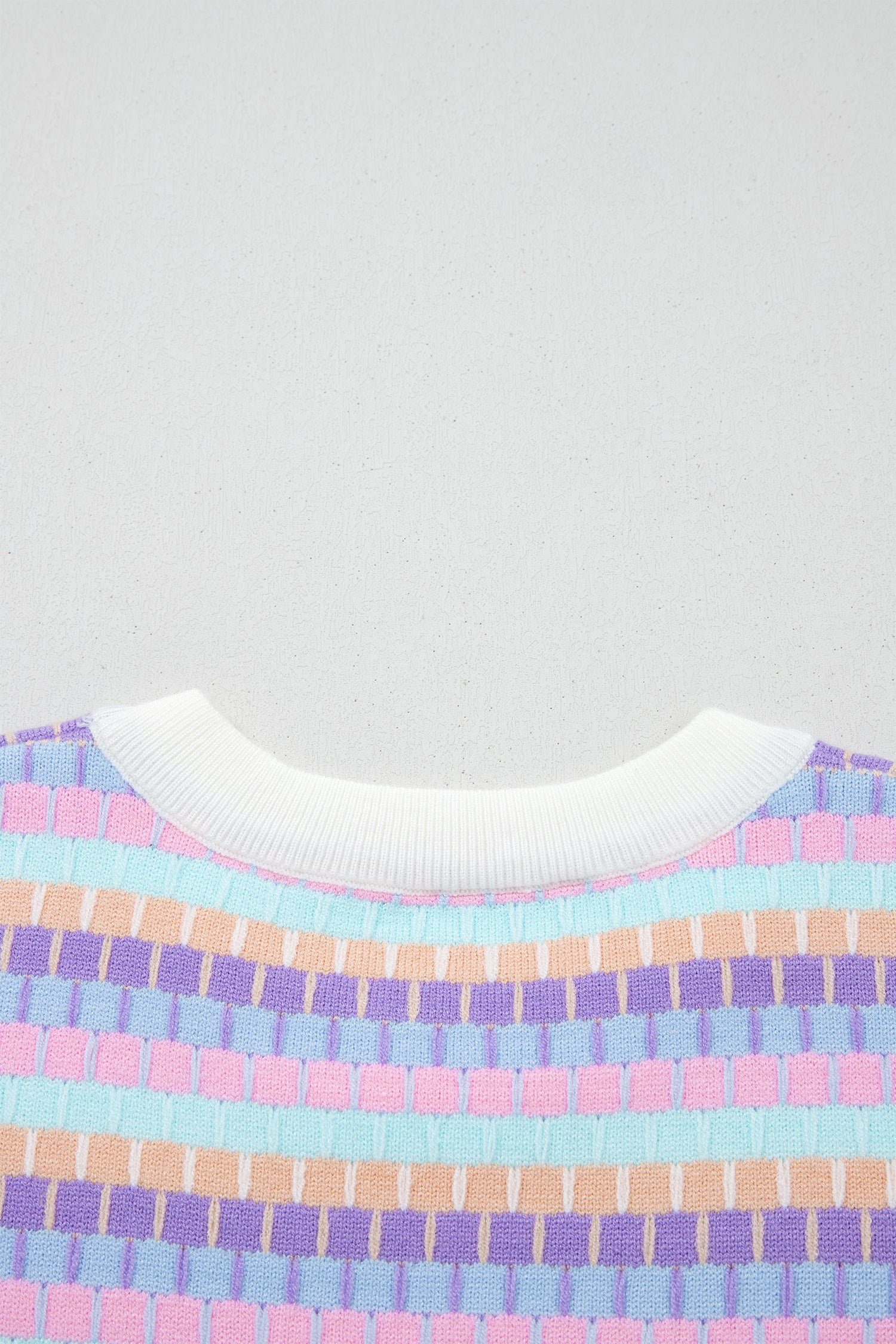 Women's Rose Red Abstract Stripe Knit Short Sleeve Sweater at LivelyLooks