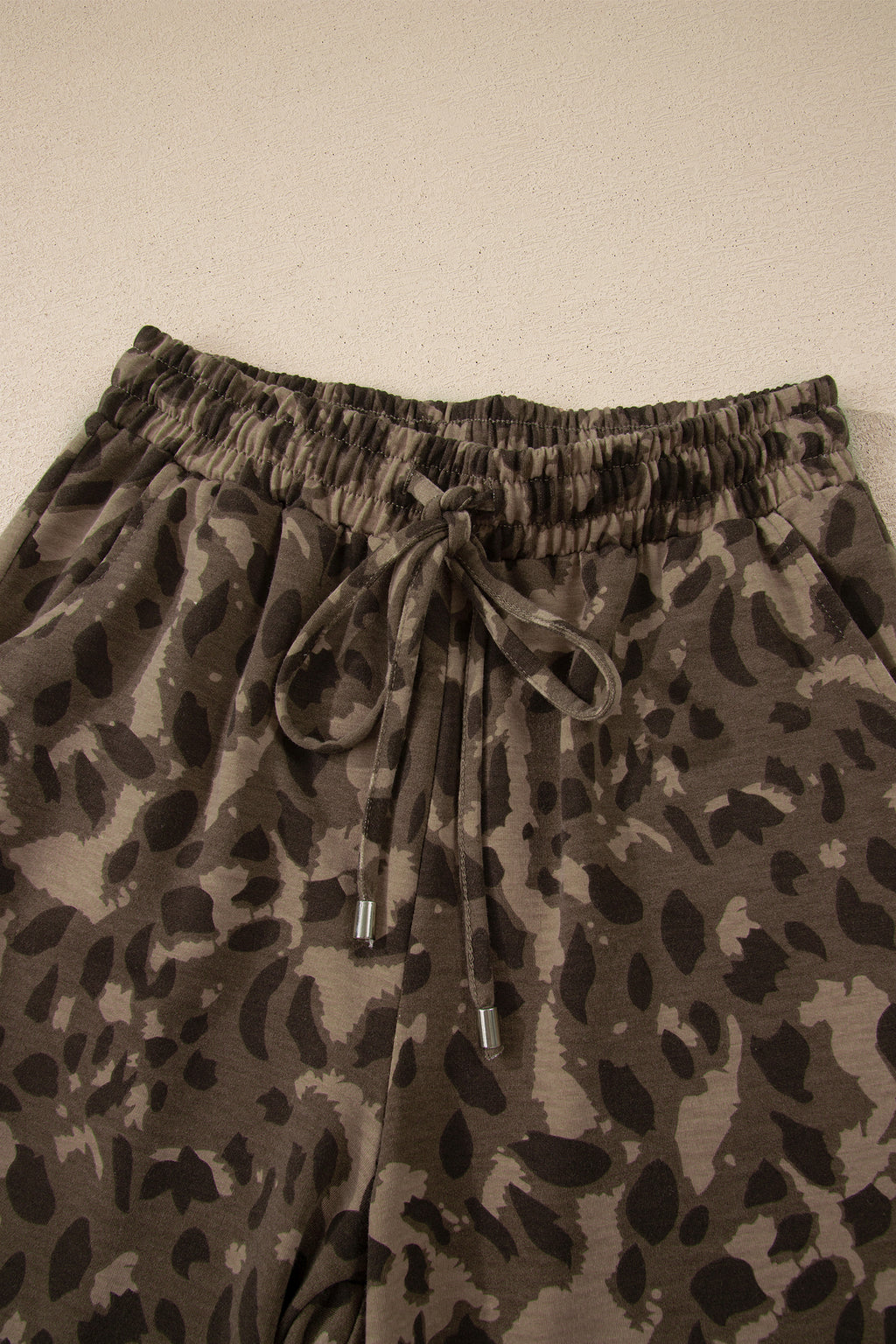 Leopard Print Raw Seam Pullover & Wide Leg Pant Set | Brown & Grey