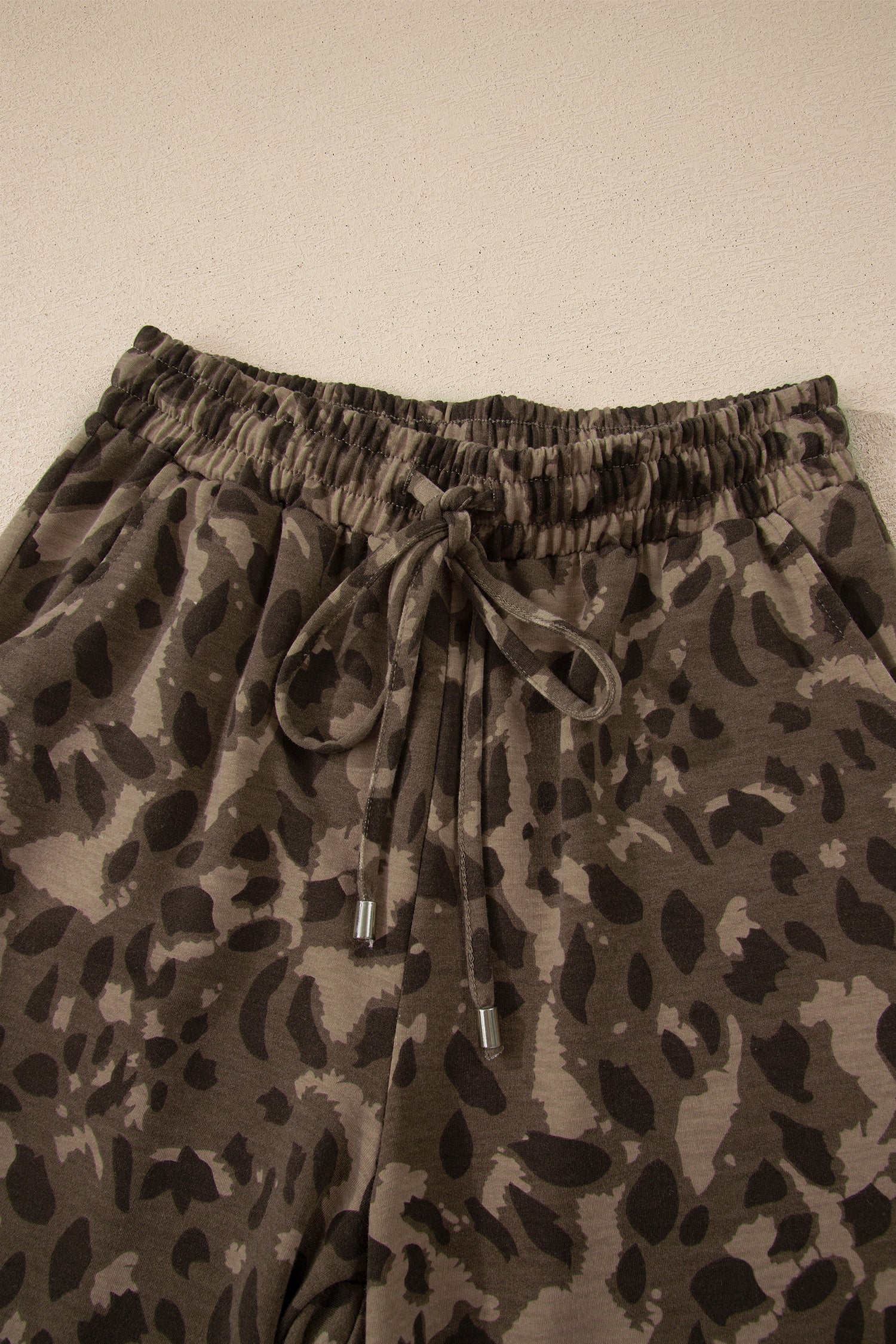 Leopard Print Raw Seam Pullover & Wide Leg Pant Set | Brown & Grey