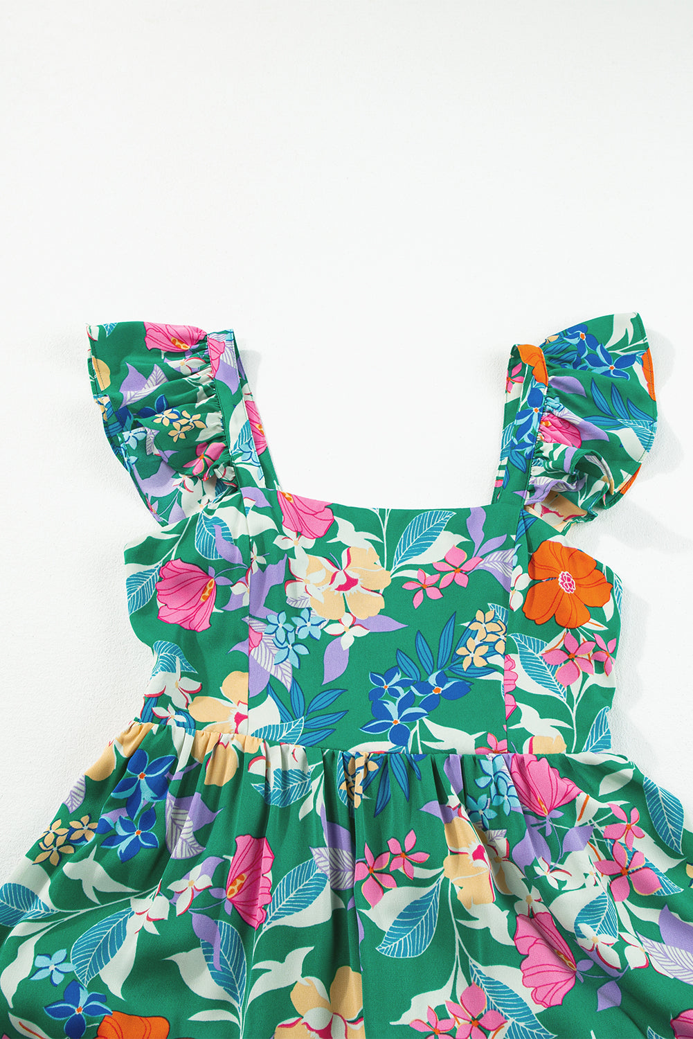 Women's Green Floral Print Sleeveless Ruffle Tiered Maxi Dress at LivelyLooks