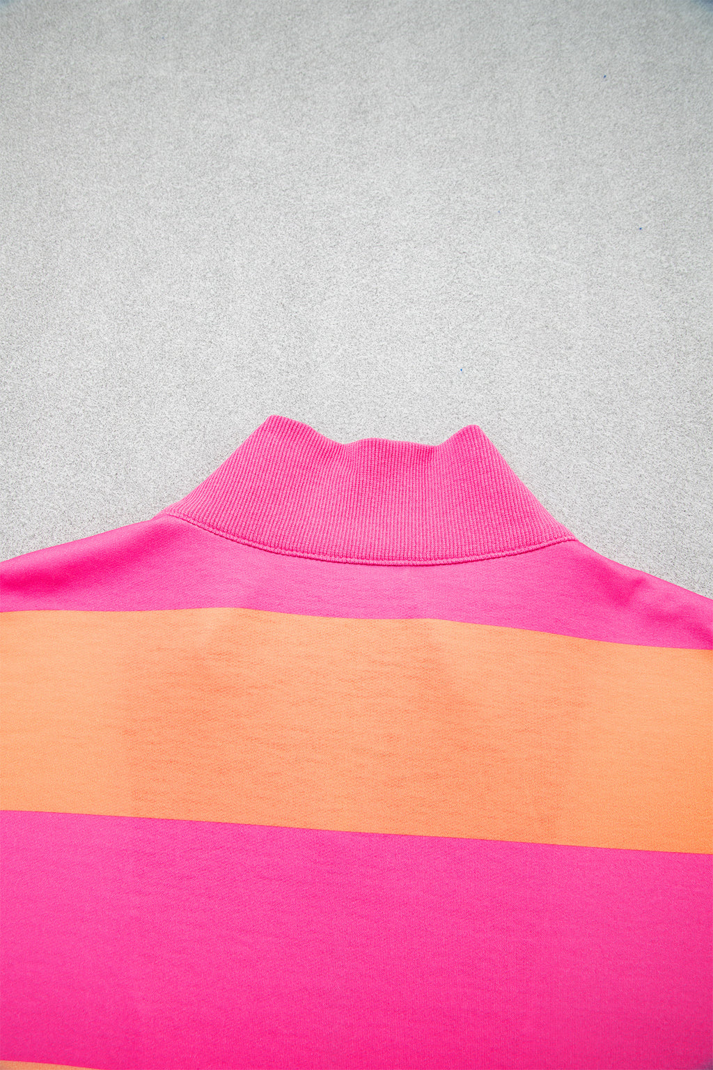 Seam Detail Half-Zip Tee & Casual Shorts Co-ord | Pink, Sky Blue & Yellow Stripe