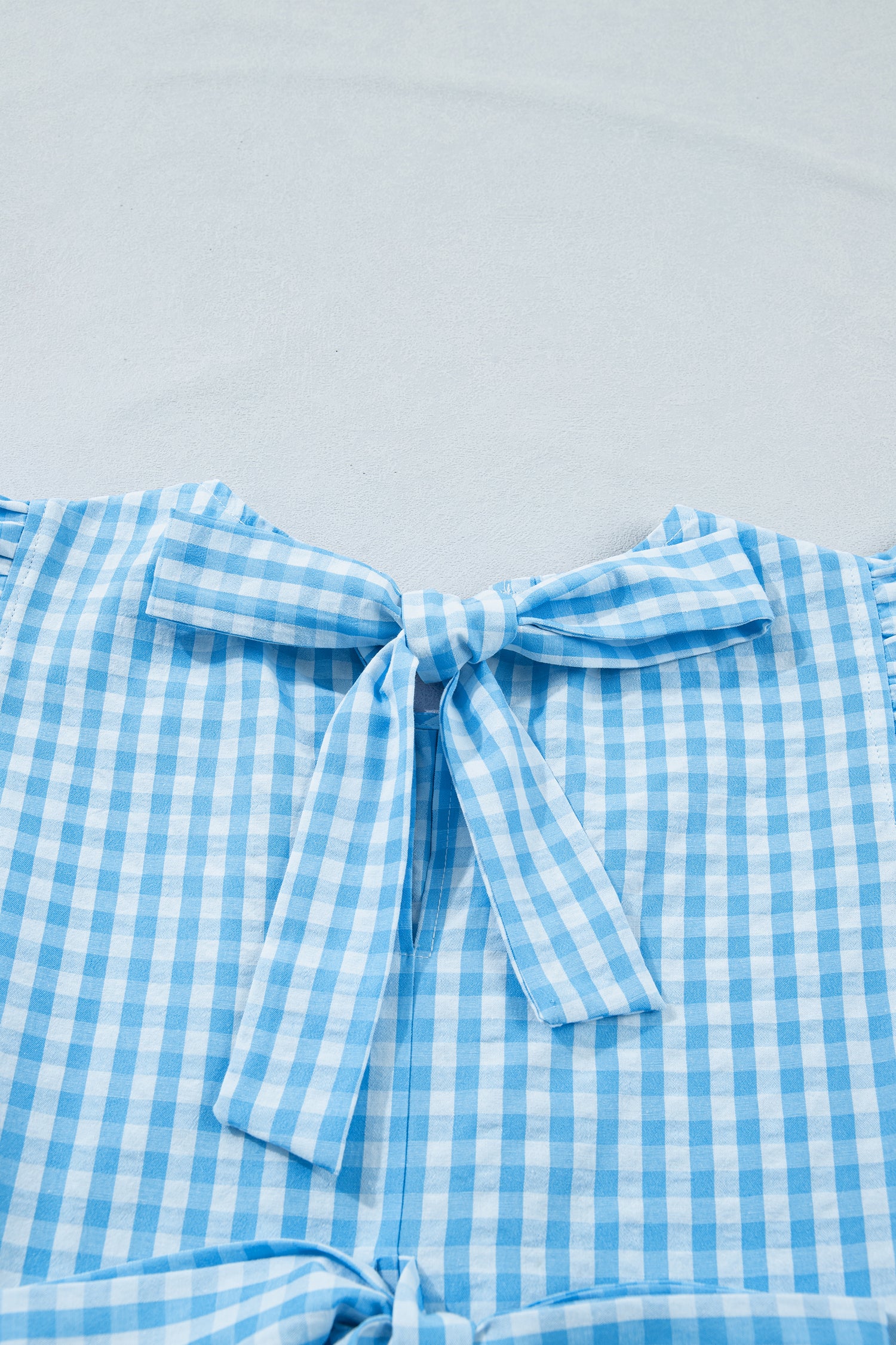Women's Sky Blue Gingham Knot Back Ruffled Short Sleeve Maxi Dress at LivelyLooks