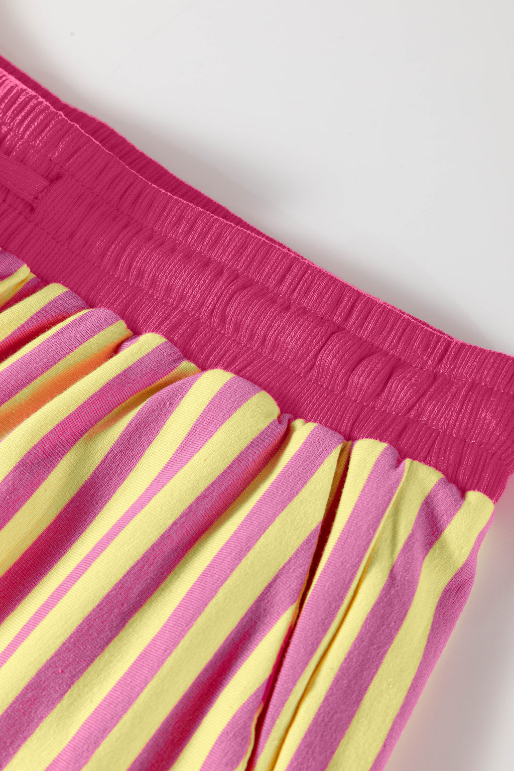 Stripe Colour Block V Neck Tee & Drawstring Shorts Set Pink Green Women S-XL